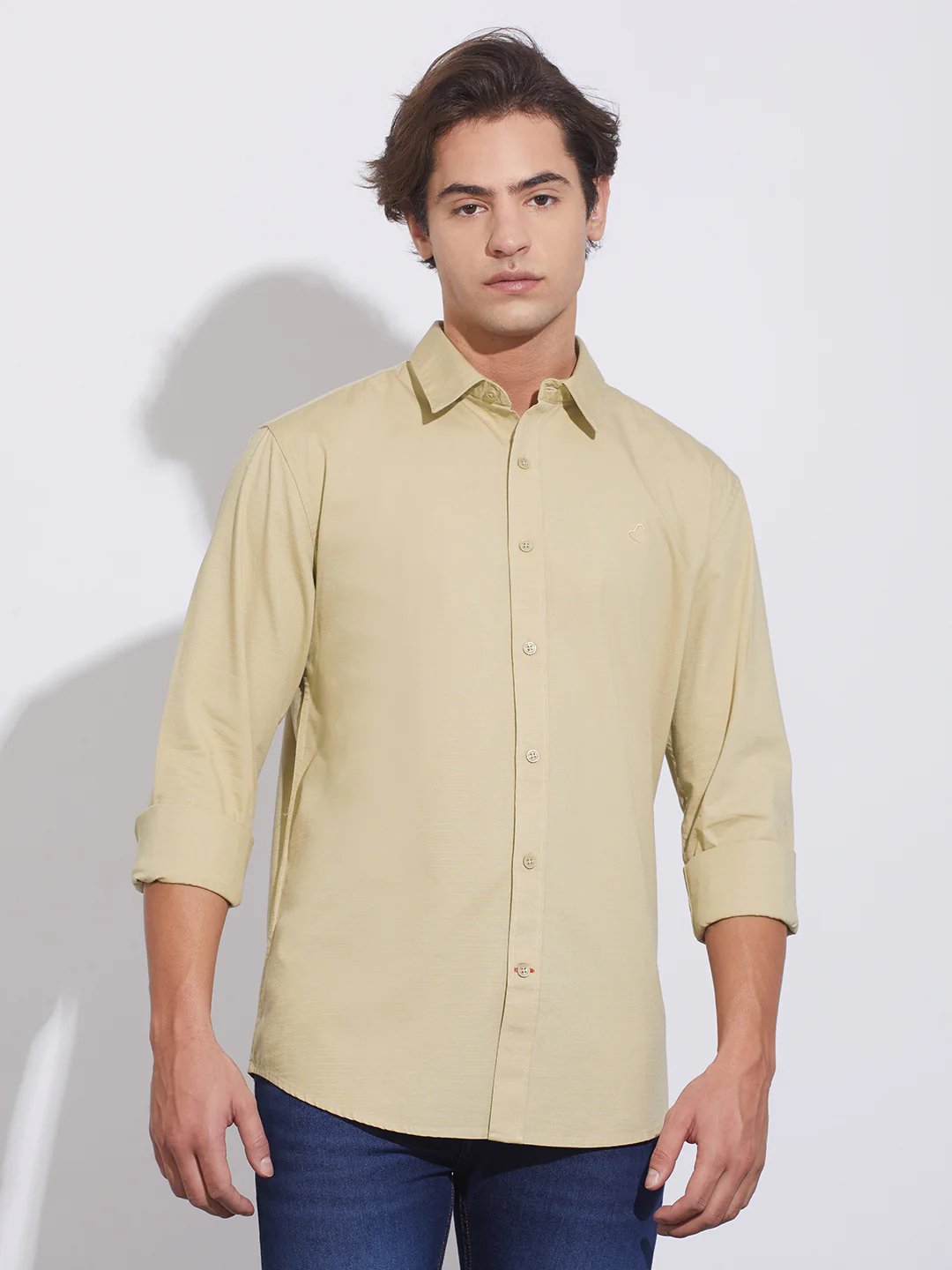 Beige Moderno Fit Regular Collar Men's Shirt by Being Human Clothing
