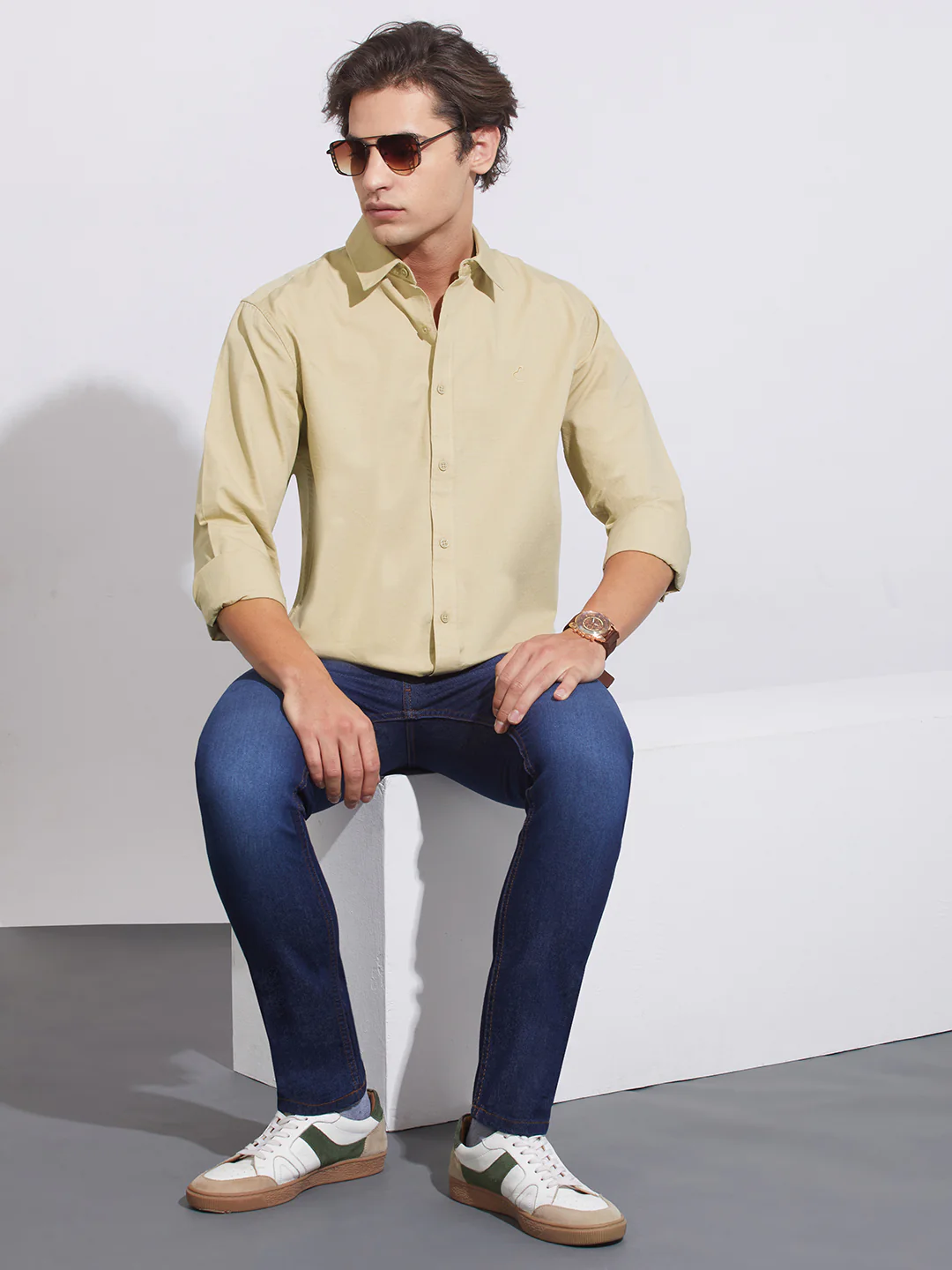 Beige Moderno Fit Regular Collar Men's Shirt by Being Human Clothing - Image 4