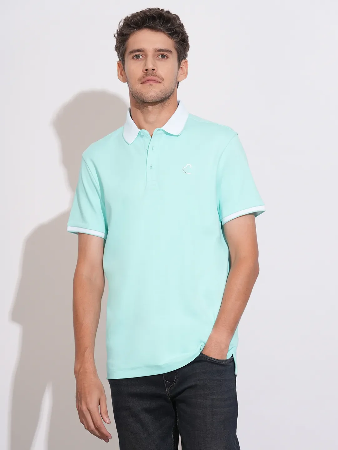 Aqua Regular Fit Men's Polo T-Shirt by Being Human Clothing