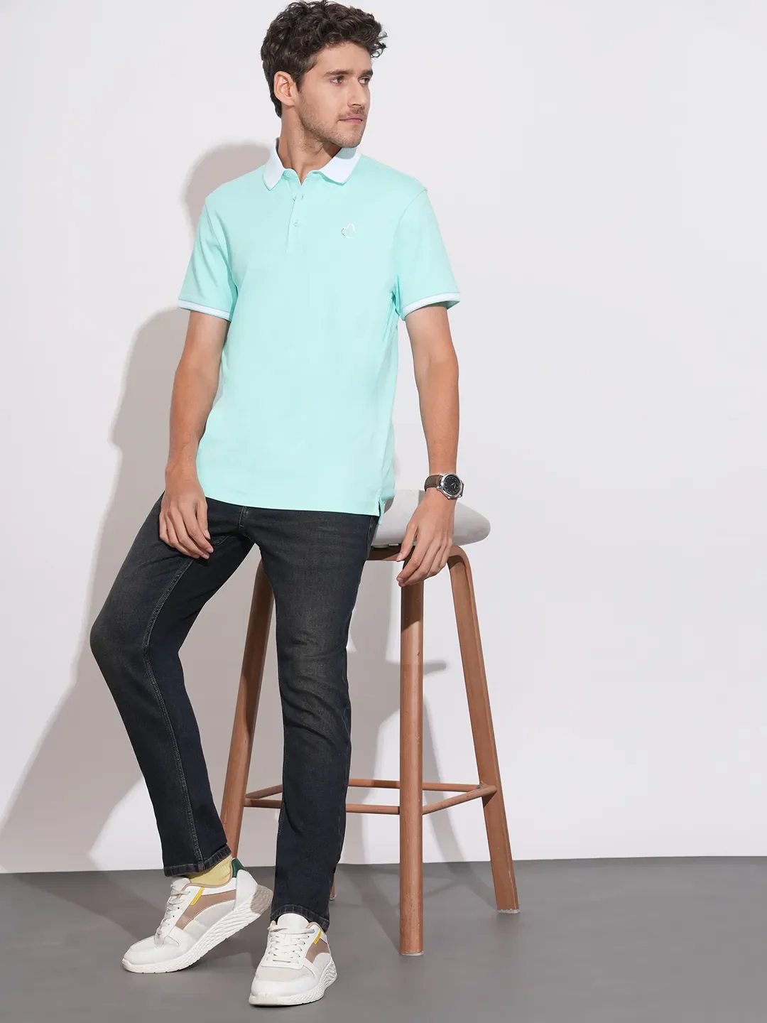 Aqua Regular Fit Men's Polo T-Shirt by Being Human Clothing - Image 4