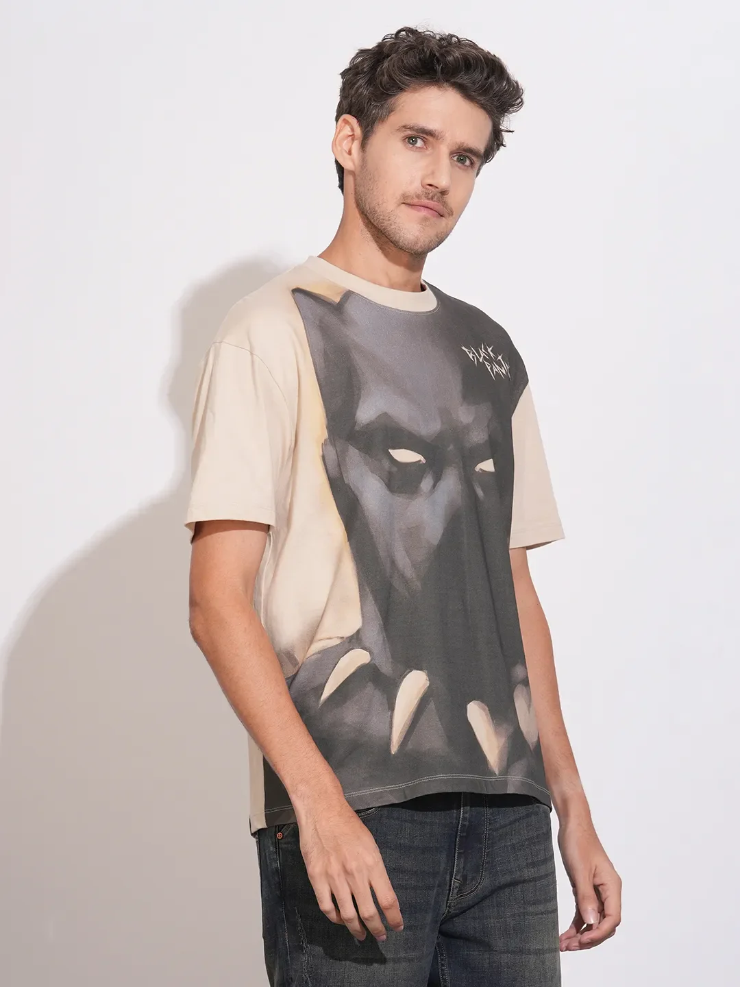 Beige Easy Fit Round Neck Men's T-Shirt by Being Human Clothing - Image 2