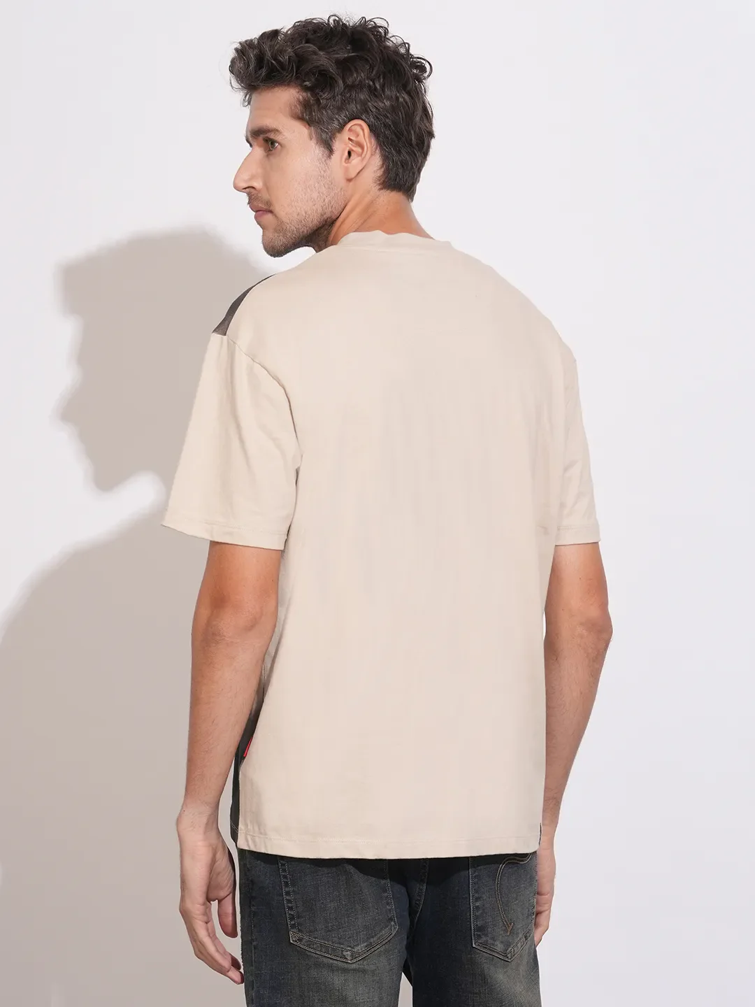 Beige Easy Fit Round Neck Men's T-Shirt by Being Human Clothing - Image 3
