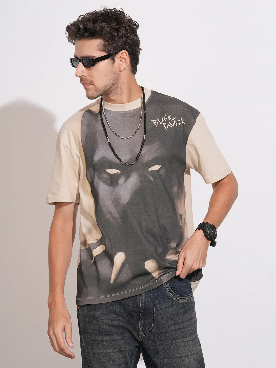 Beige Easy Fit Round Neck Men's T-Shirt by Being Human Clothing - Image 6