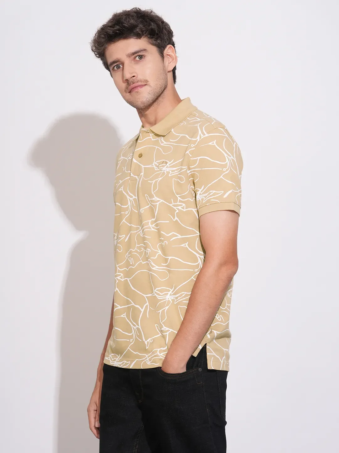Beige Regular Fit Men's Polo T-Shirt by Being Human Clothing - Image 2