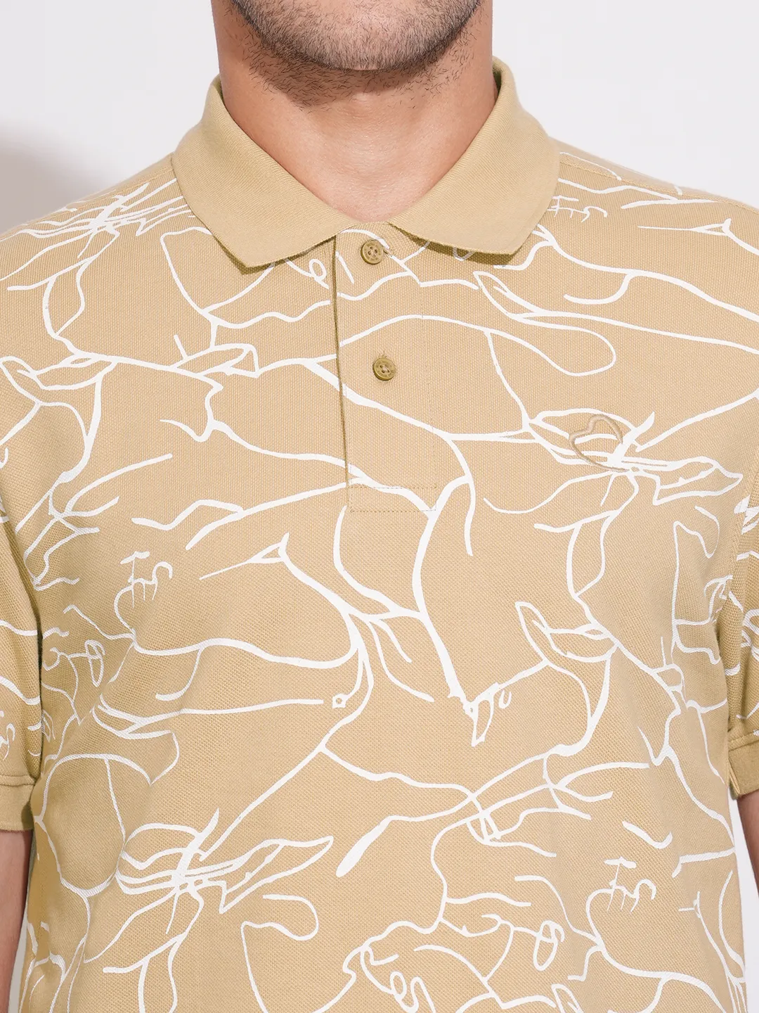 Beige Regular Fit Men's Polo T-Shirt by Being Human Clothing - Image 5