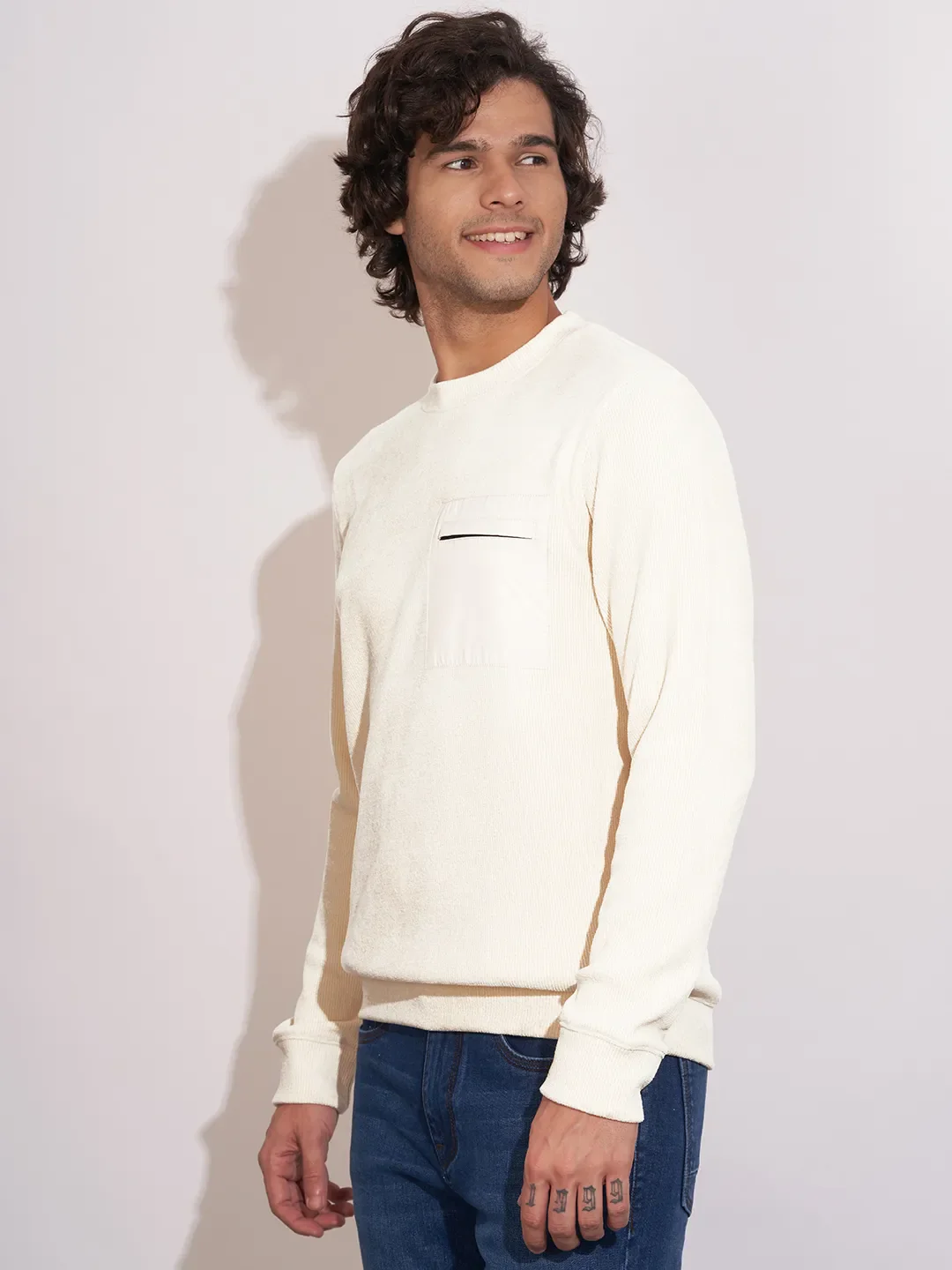 Beige Regular Fit Round Neck Long Sleeves Men's Sweatshirt by Being Human Clothing - Image 2