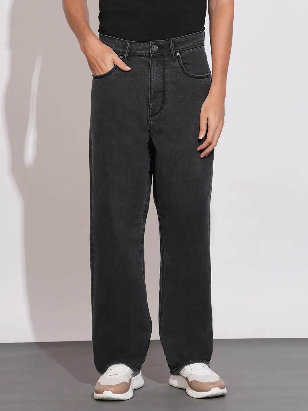 Black Anti Fit Denims For Men By Being Human Clothing