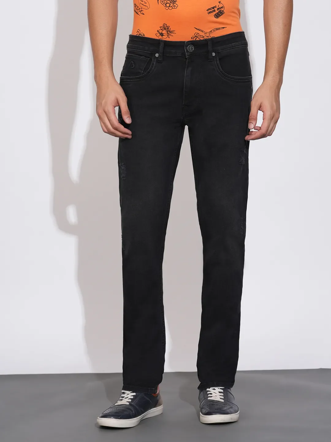 Black Cropped Fit Cotton Blend Men's Denims by Being Human Clothing