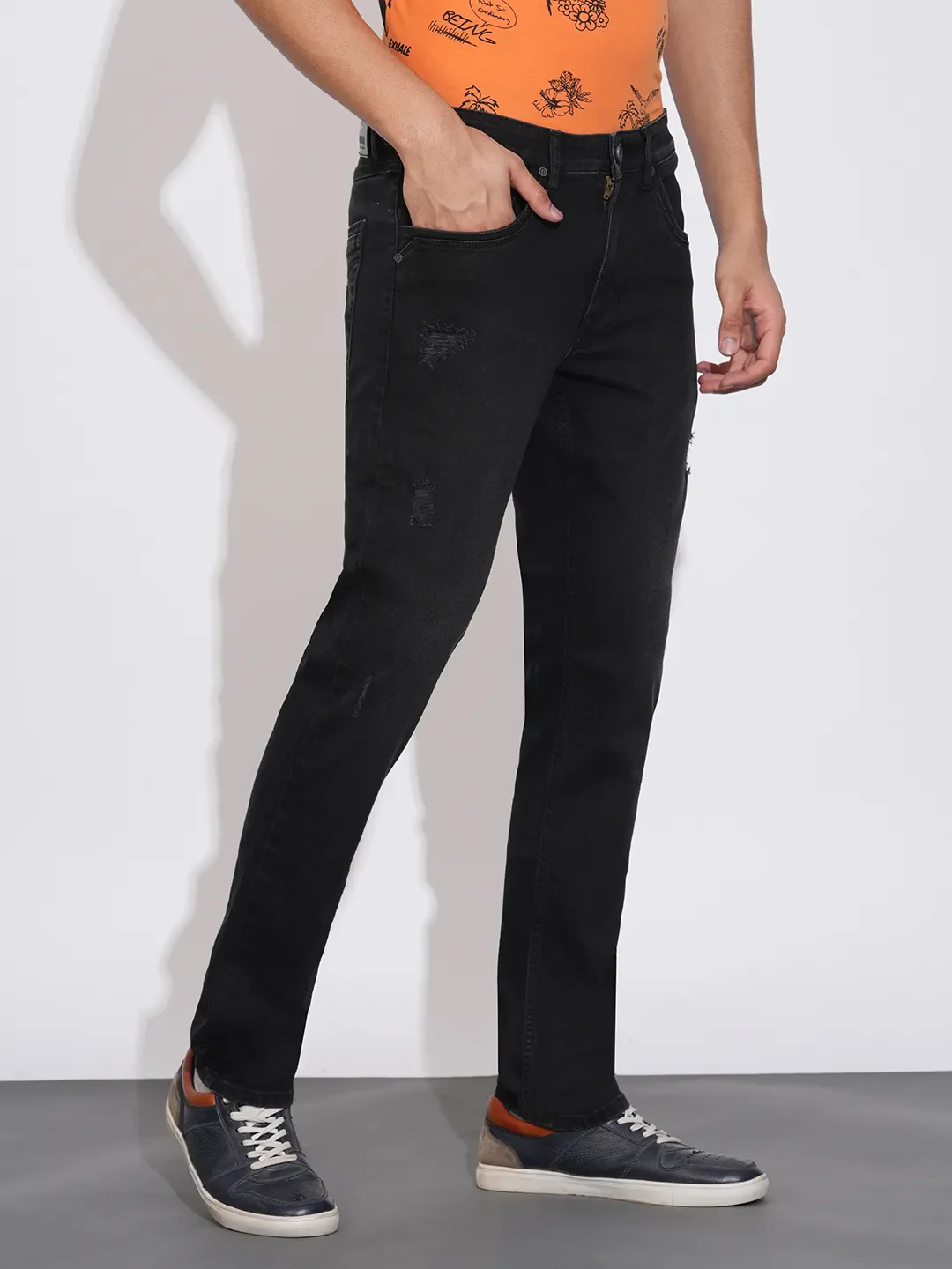 Black Cropped Fit Cotton Blend Men's Denims by Being Human Clothing - Image 2