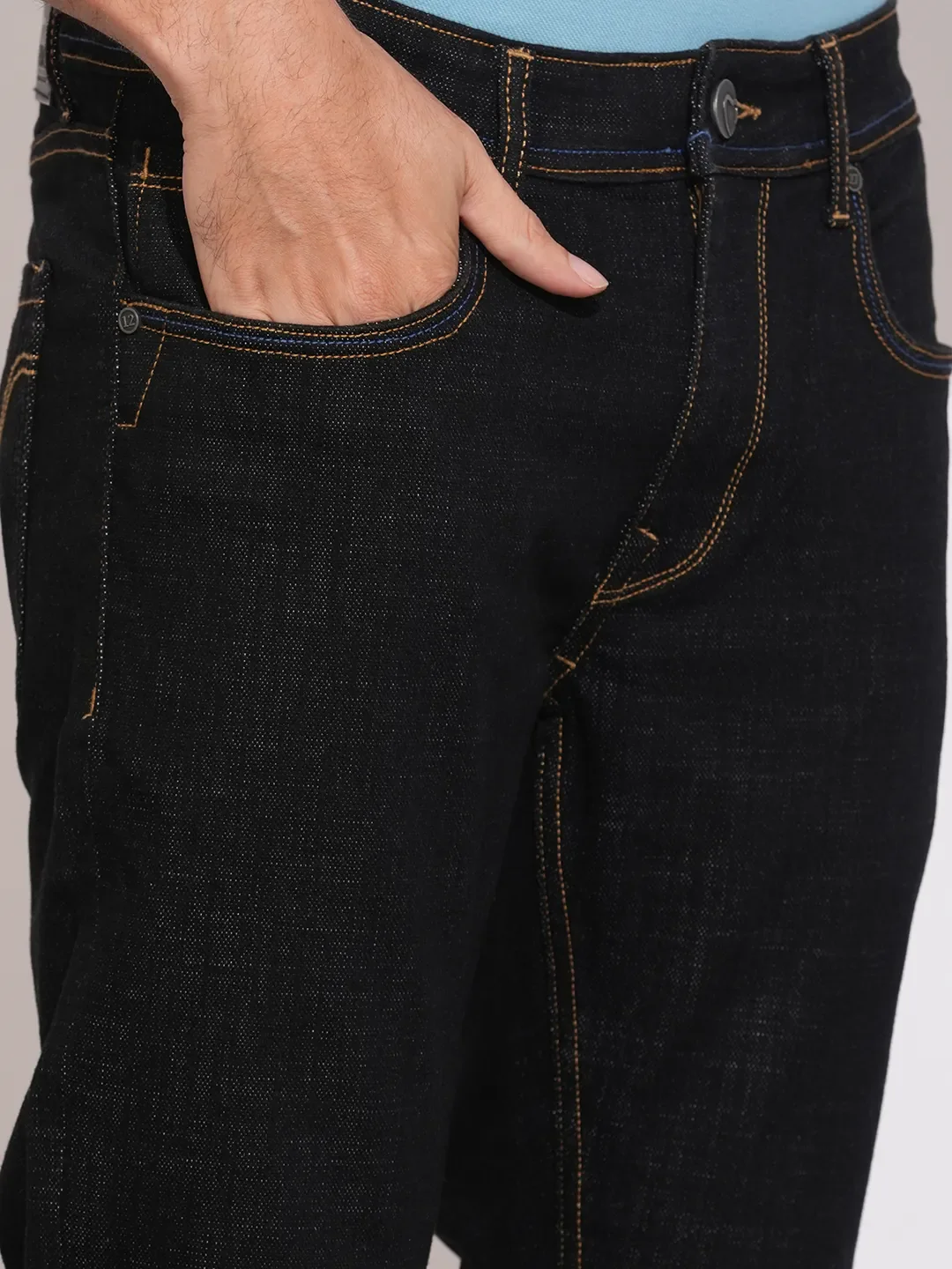 Black Cropped Fit Denims For Men By Being Human Clothing - Image 5