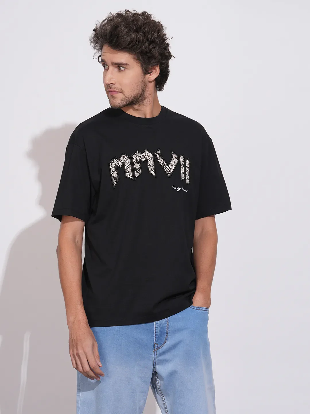 Black Easy Fit Round Neck Men's T-Shirt by Being Human Clothing