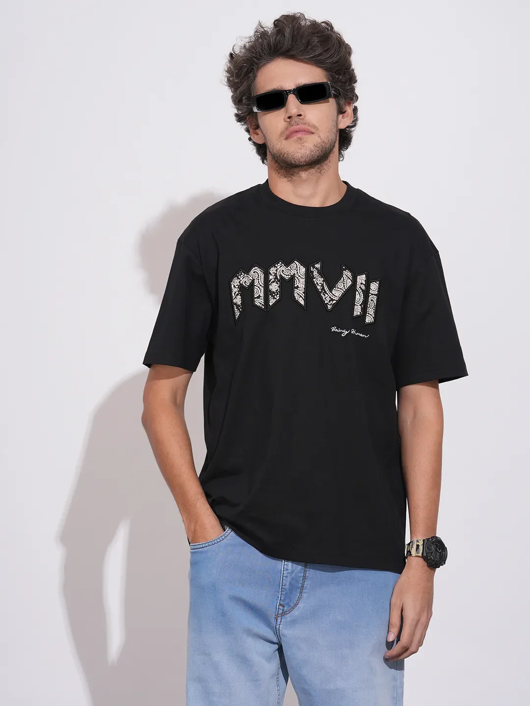 Black Easy Fit Round Neck Men's T-Shirt by Being Human Clothing - Image 6