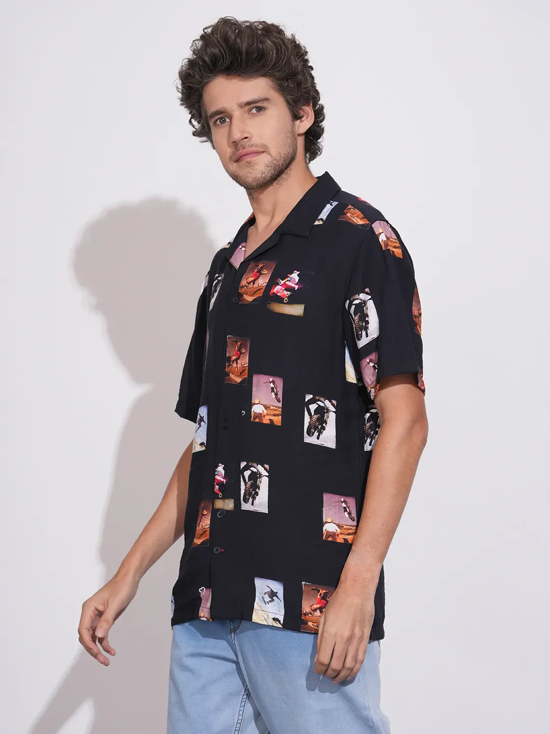 Black Easy Fit Regular Collar Short Sleeves Viscose Blend Men's Shirt by Being Human Clothing - Image 2