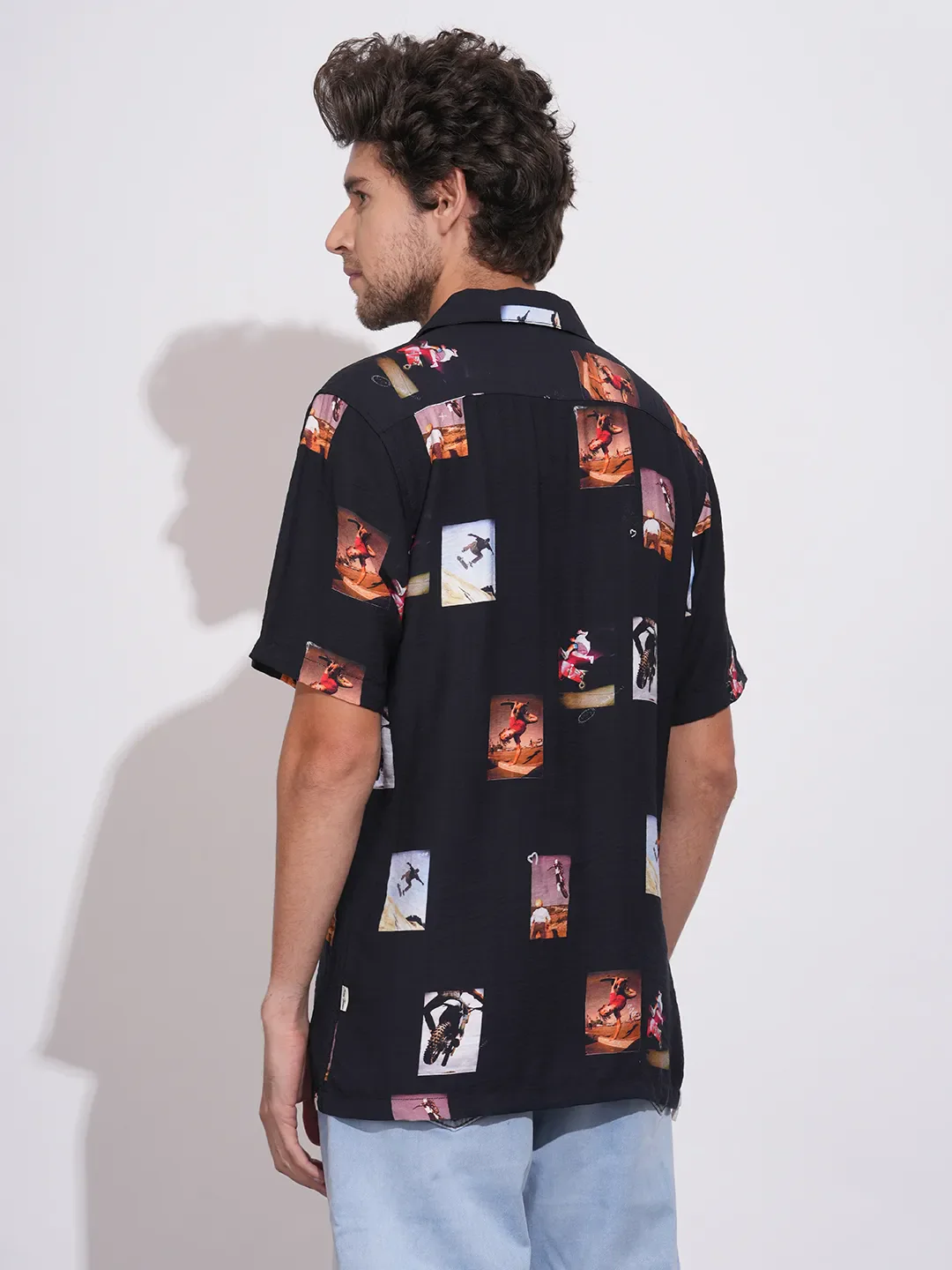 Black Easy Fit Regular Collar Short Sleeves Viscose Blend Men's Shirt by Being Human Clothing - Image 3