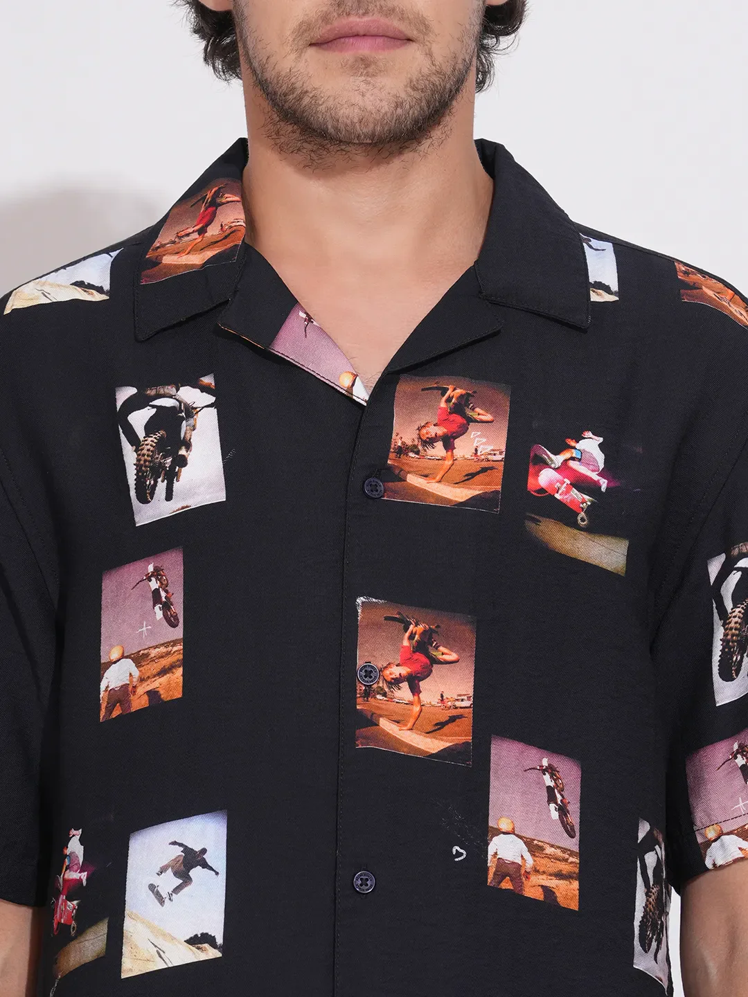 Black Easy Fit Regular Collar Short Sleeves Viscose Blend Men's Shirt by Being Human Clothing - Image 5
