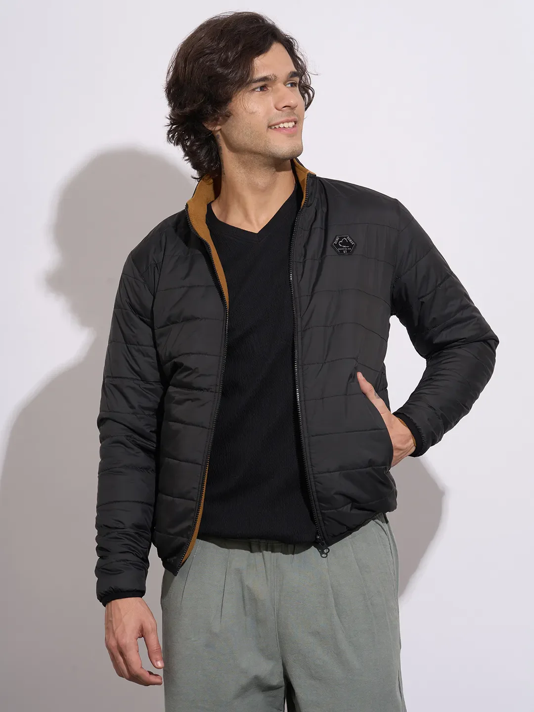 Black Regular Fit Long Sleeves Polyester Men's Jacket by Being Human Clothing
