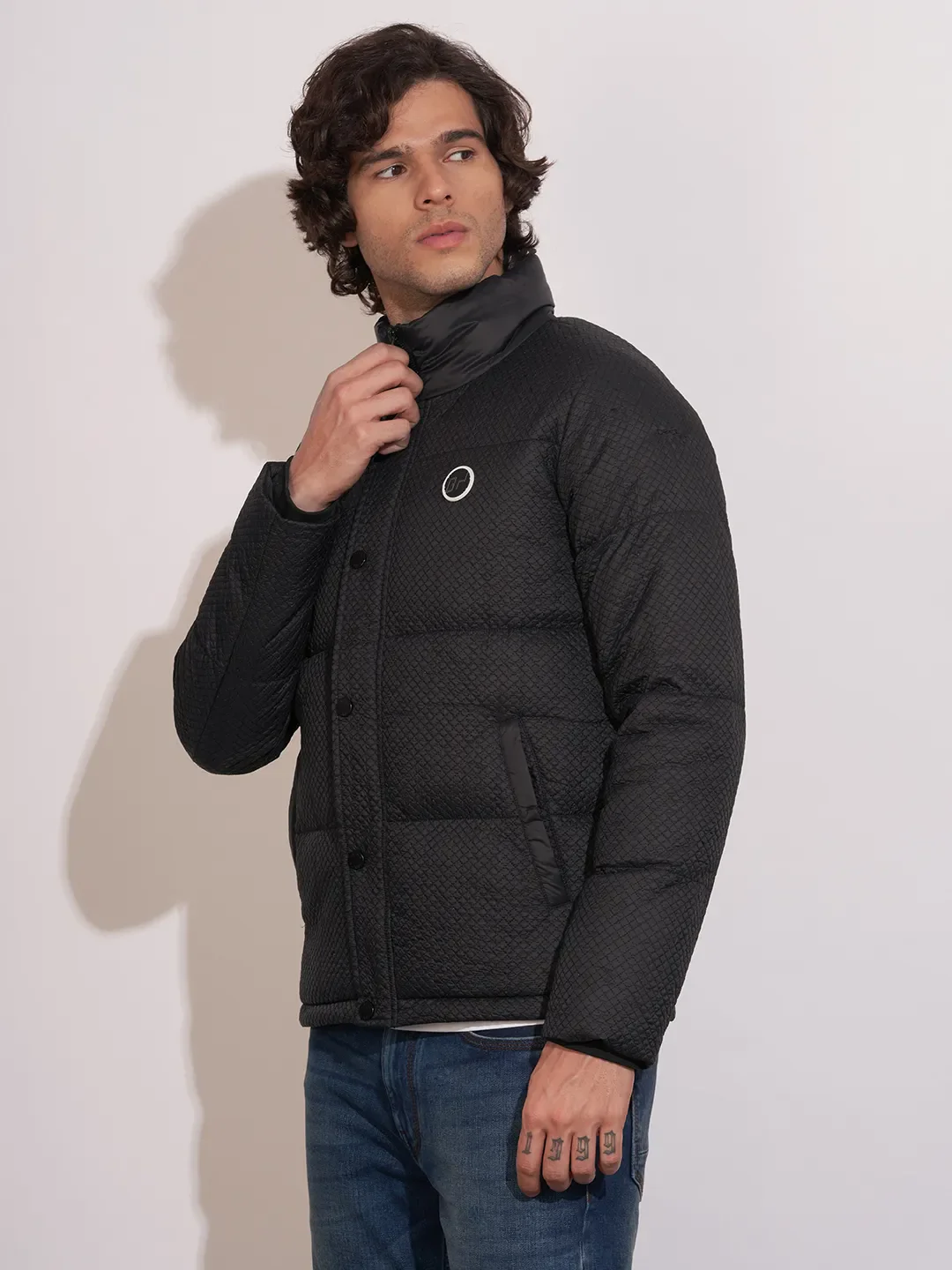 Black Regular Fit Men's Jacket by Being Human Clothing - Image 2