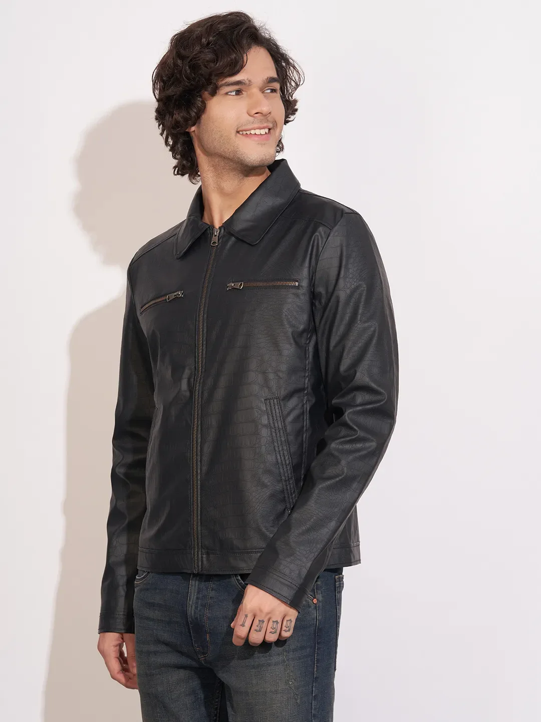 Black Regular Fit Long Sleeves Polyester Men's Jacket by Being Human Clothing - Image 2