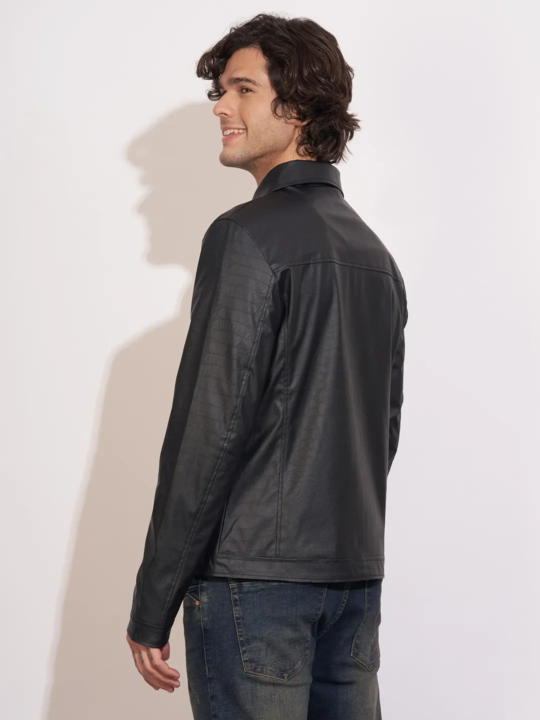 Black Regular Fit Long Sleeves Polyester Men's Jacket by Being Human Clothing - Image 3