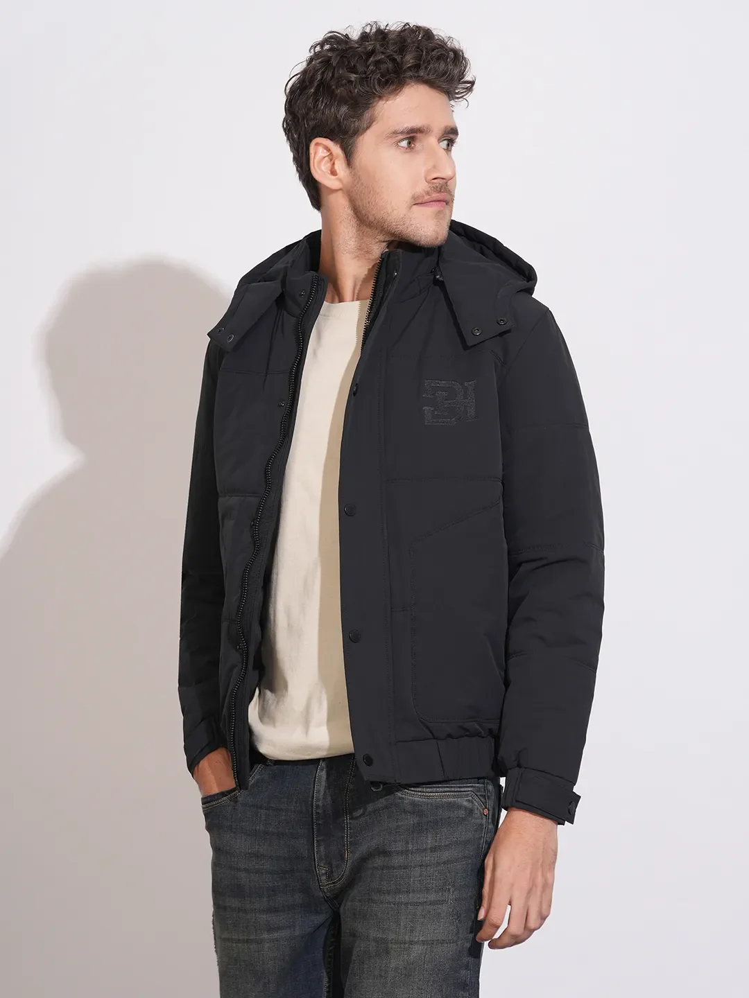 Black Regular Fit Long Sleeves Polyester Men's Jacket by Being Human Clothing - Image 2