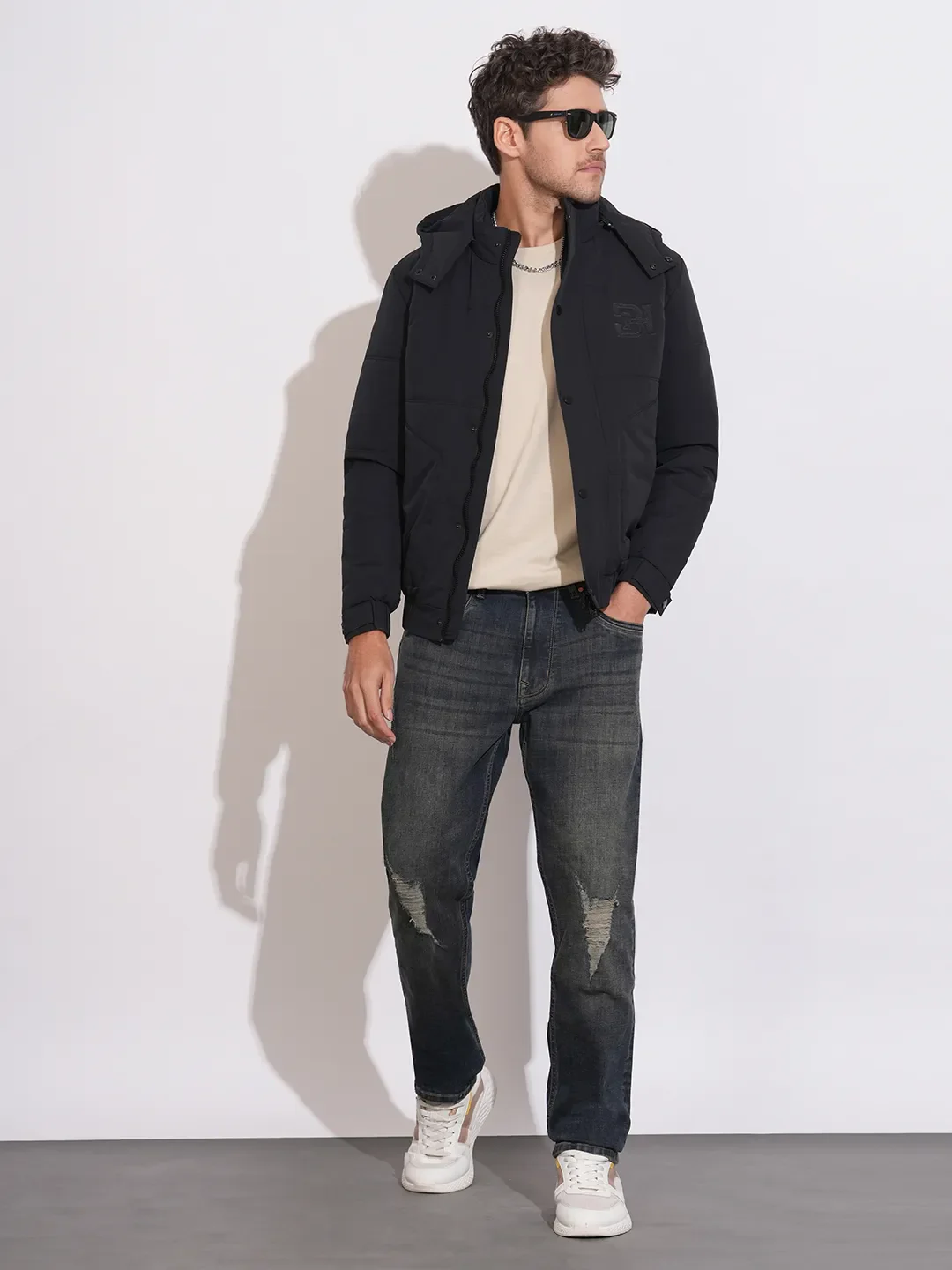 Black Regular Fit Long Sleeves Polyester Men's Jacket by Being Human Clothing - Image 4