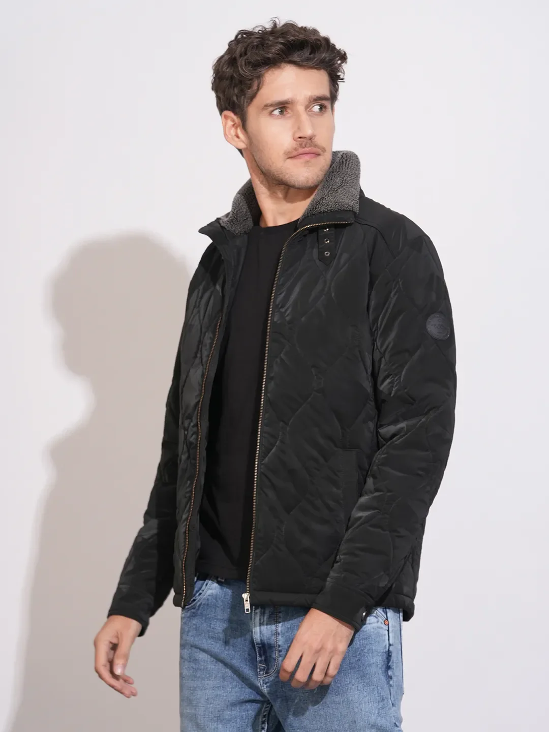 Black Regular Fit Long Sleeves Polyester Men's Jacket by Being Human Clothing - Image 2