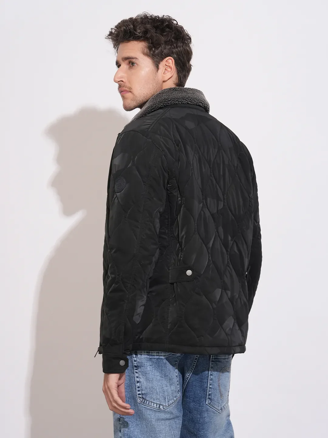 Black Regular Fit Long Sleeves Polyester Men's Jacket by Being Human Clothing - Image 3