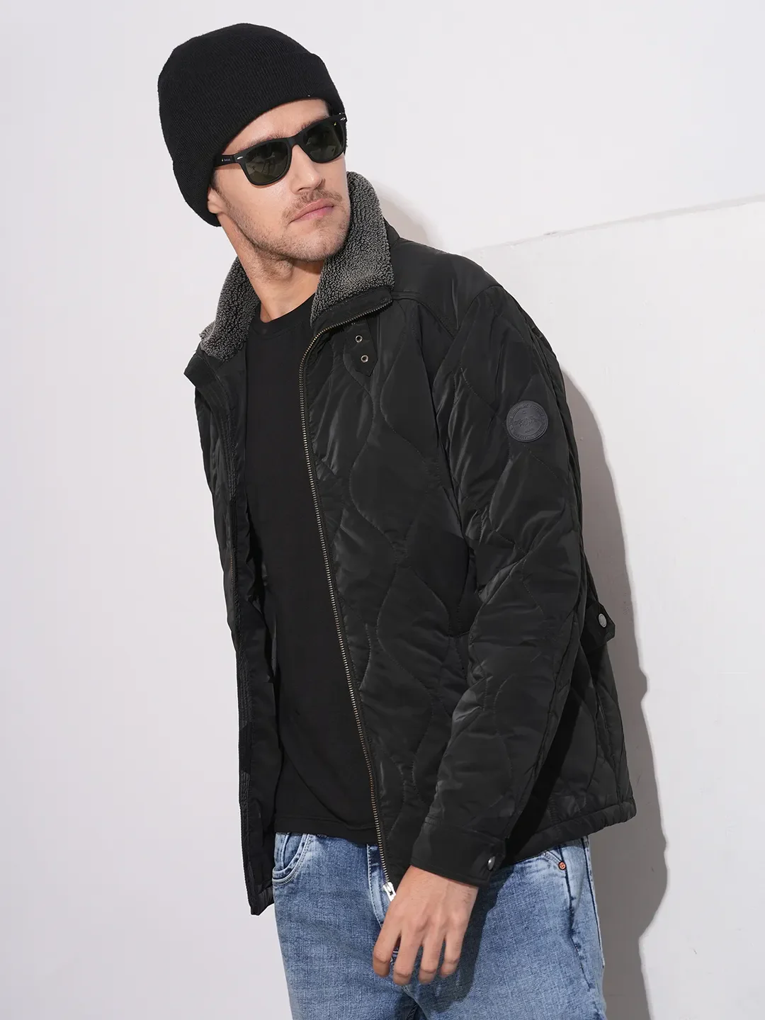 Black Regular Fit Long Sleeves Polyester Men's Jacket by Being Human Clothing - Image 6