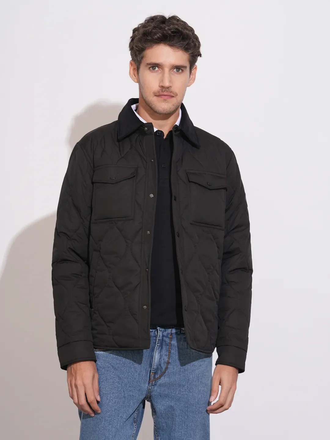 Black Regular Fit Long Sleeves Polyester Men's Jacket by Being Human Clothing