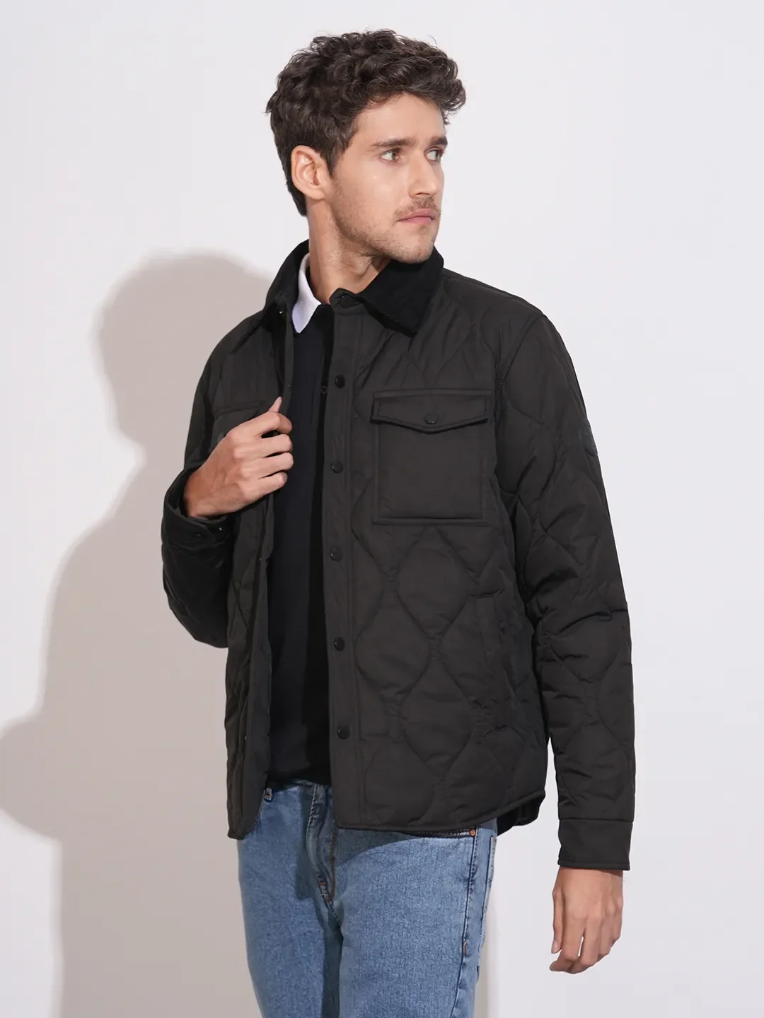 Black Regular Fit Long Sleeves Polyester Men's Jacket by Being Human Clothing - Image 2