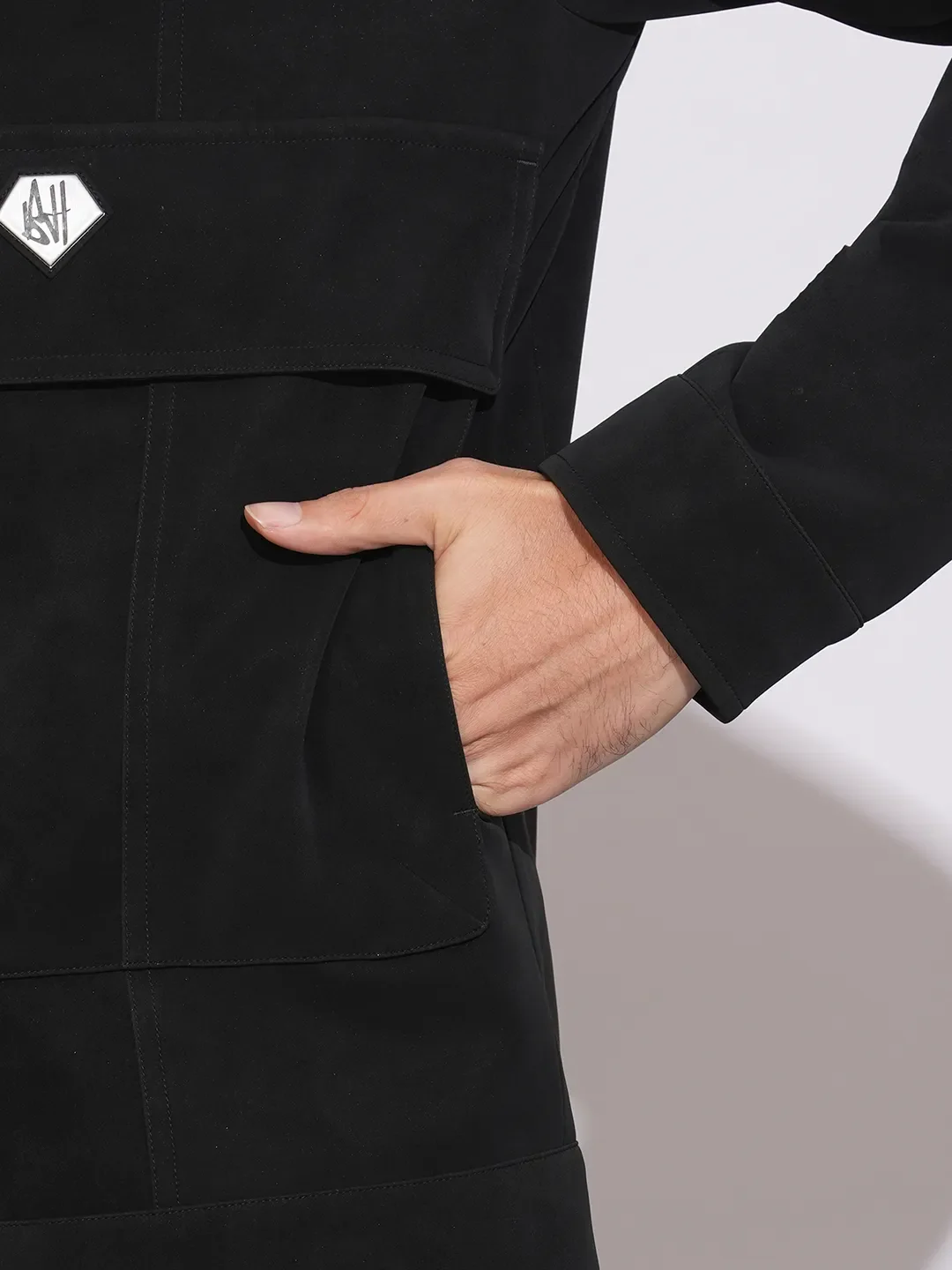 Black Regular Fit Men's Jacket by Being Human Clothing - Image 7
