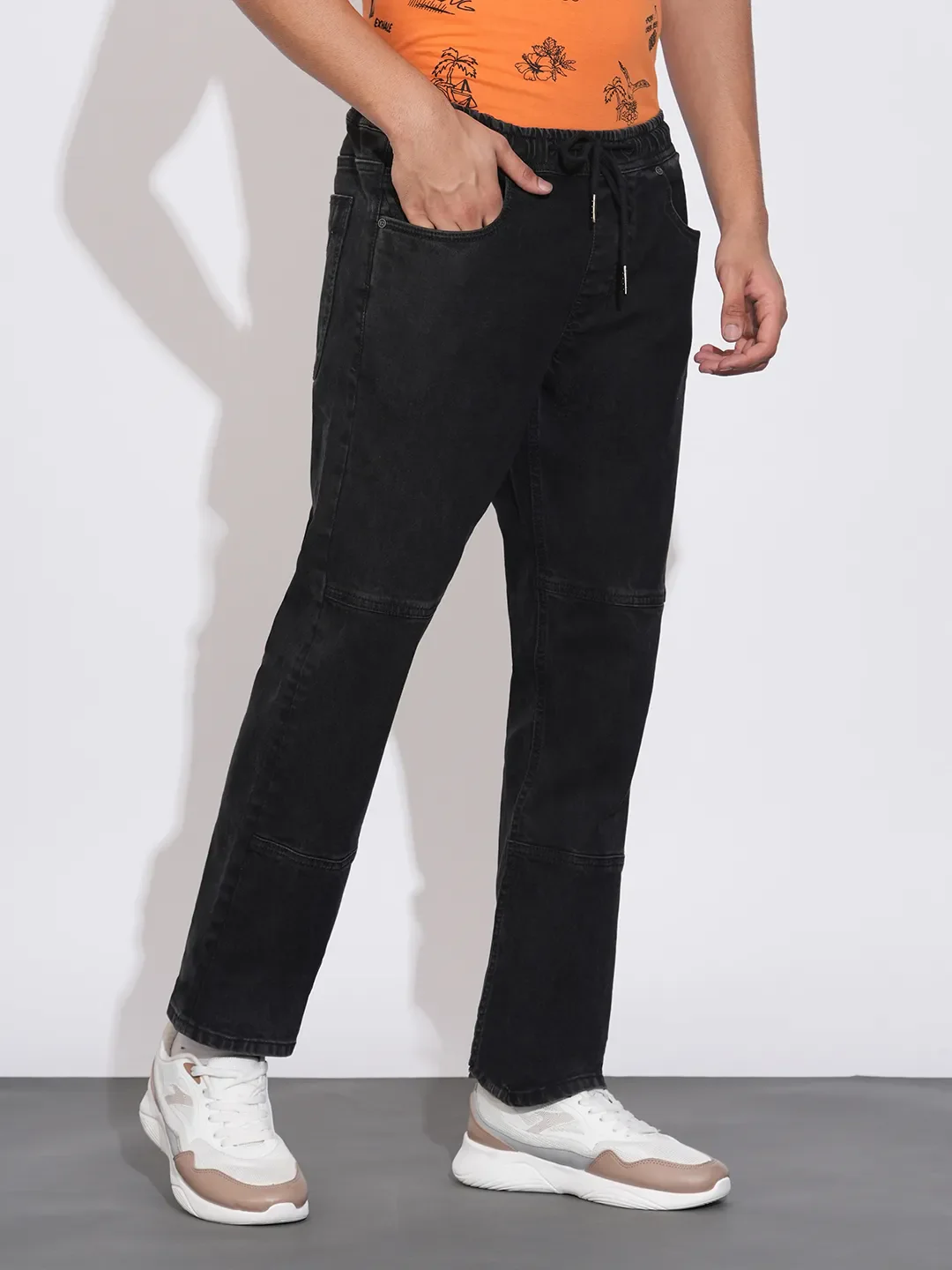 Black Straight Fit Joggers For Men By Being Human Clothing - Image 2
