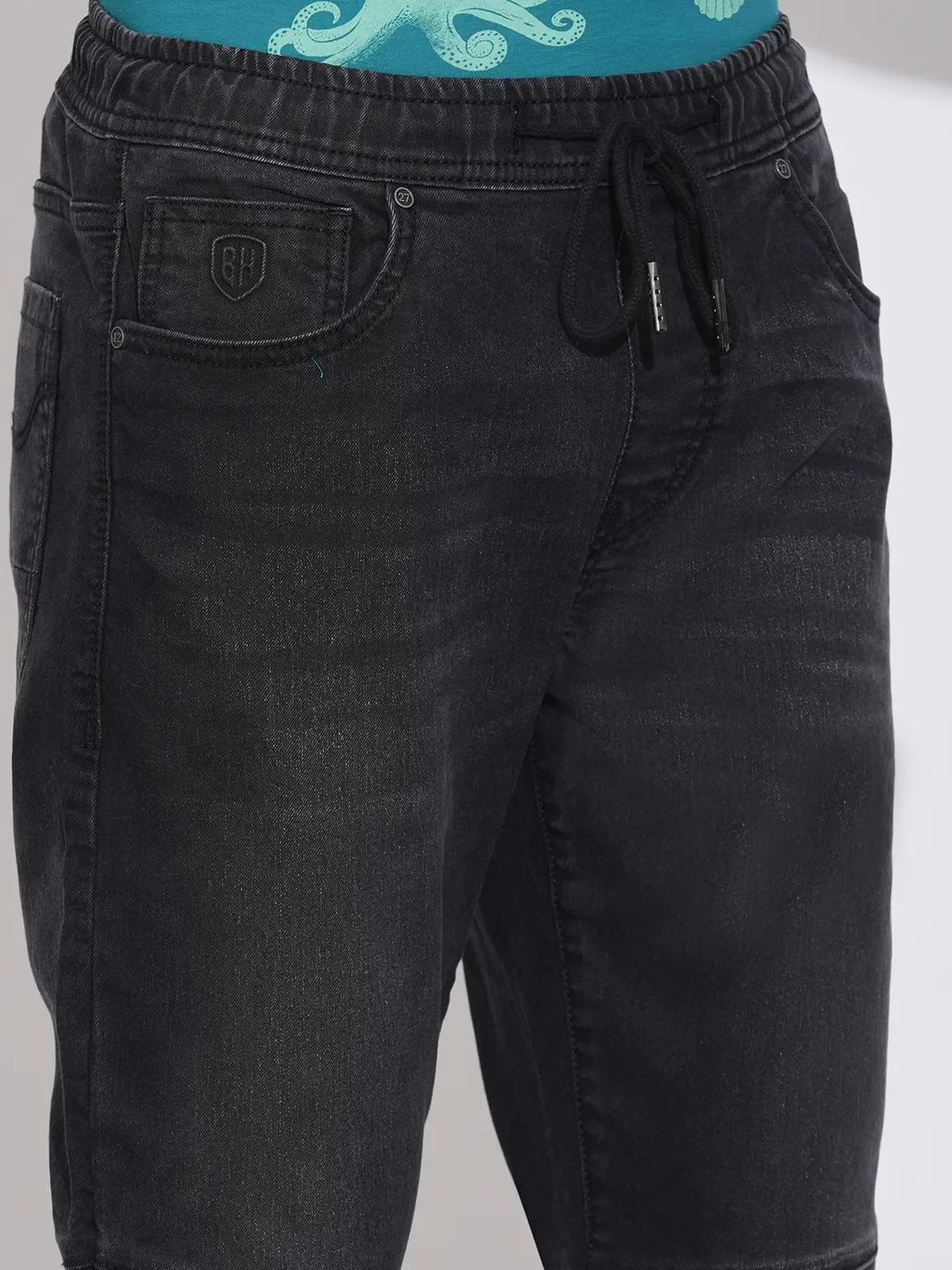Black Slim Fit Joggers For Men By Being Human Clothing - Image 5