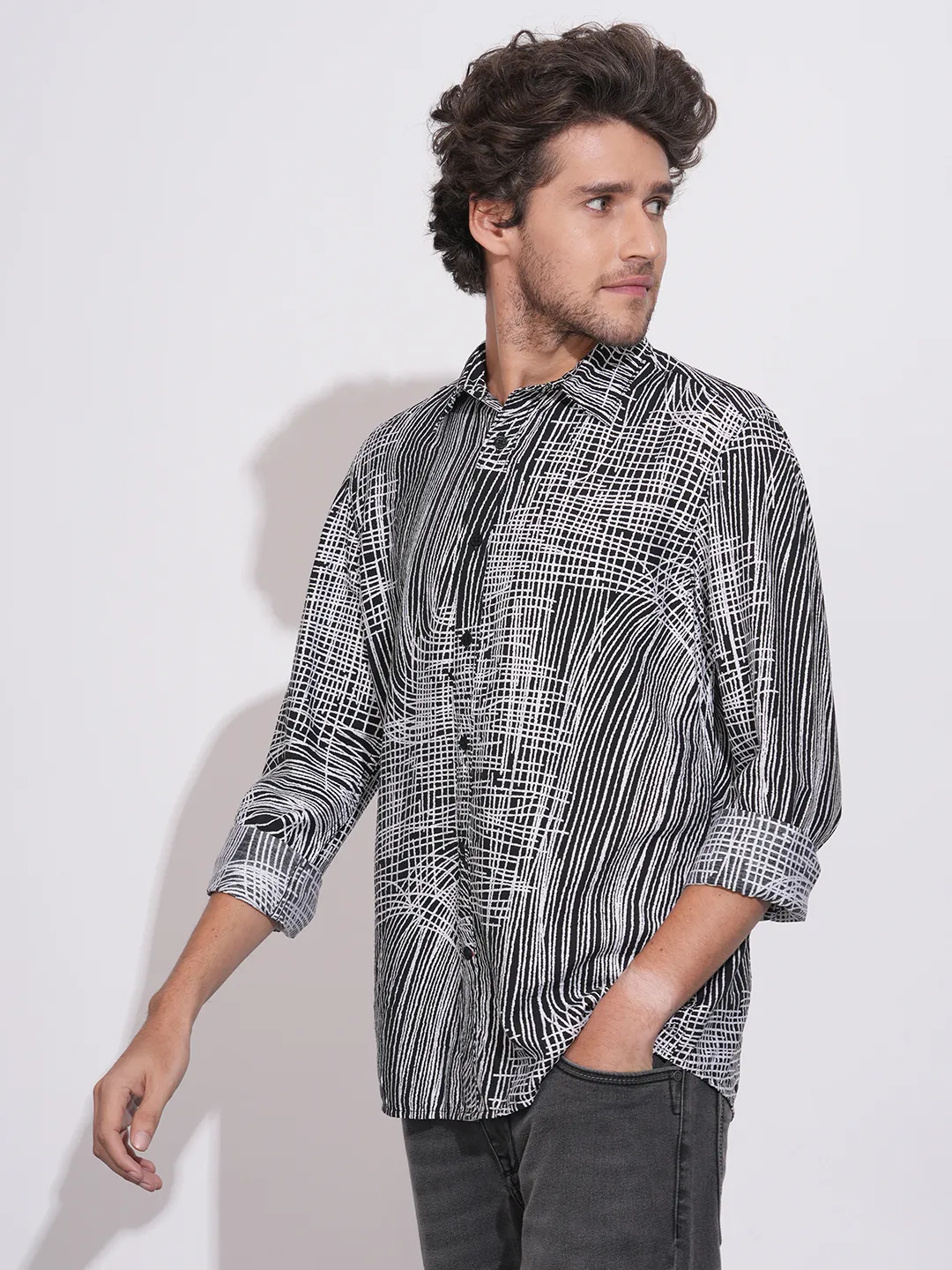 Black Moderno Fit Regular Collar Long Sleeves Viscose Blend Men's Shirt by Being Human Clothing - Image 2
