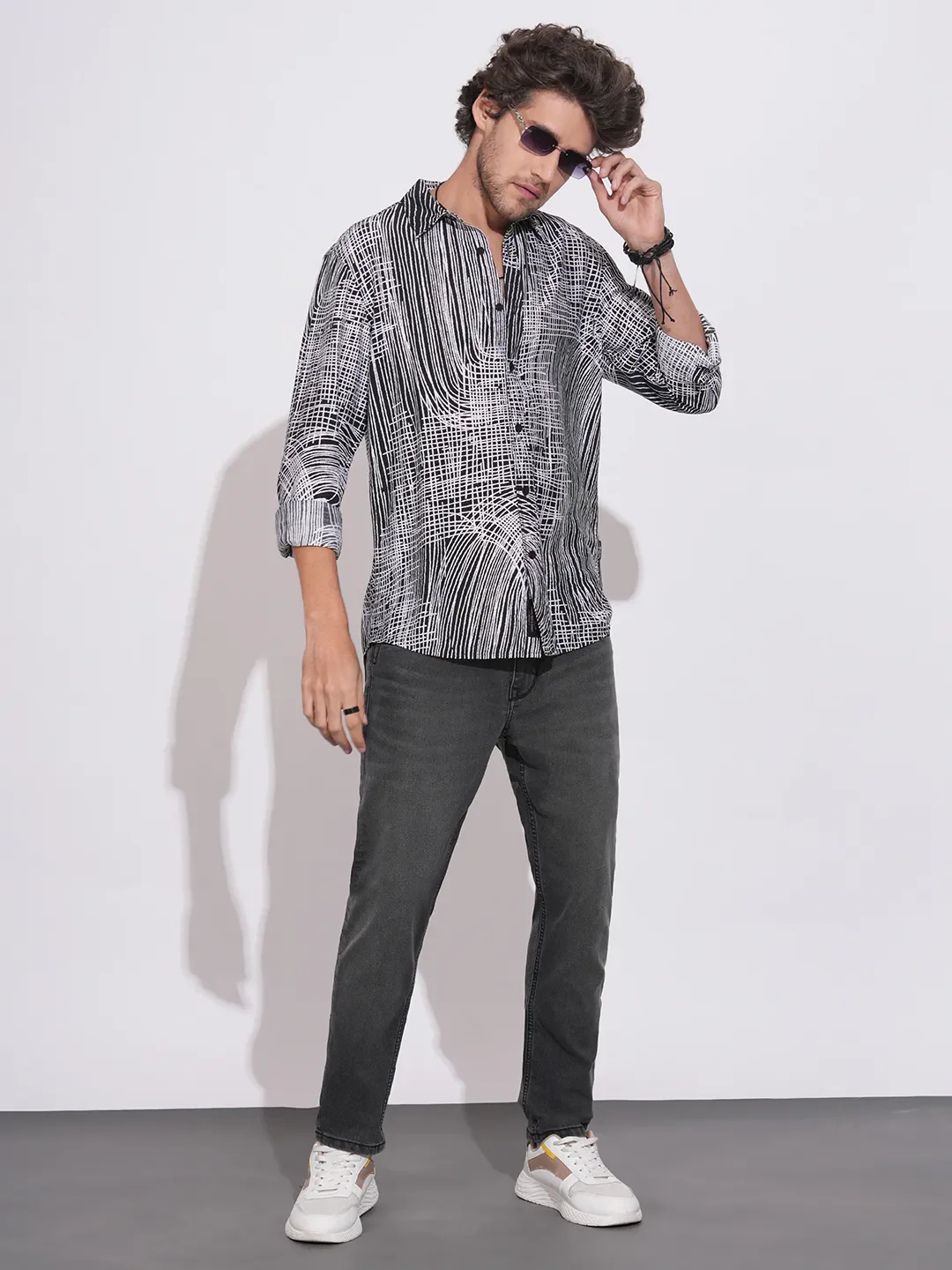 Black Moderno Fit Regular Collar Long Sleeves Viscose Blend Men's Shirt by Being Human Clothing - Image 4