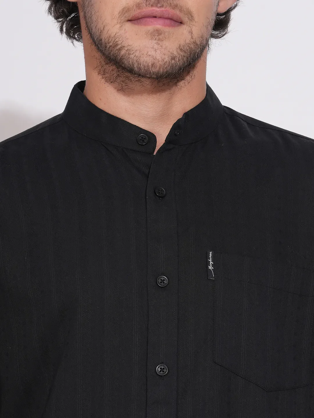 Black Moderno Fit Regular Collar Long Sleeves Tencil Men's Shirt by Being Human Clothing - Image 5