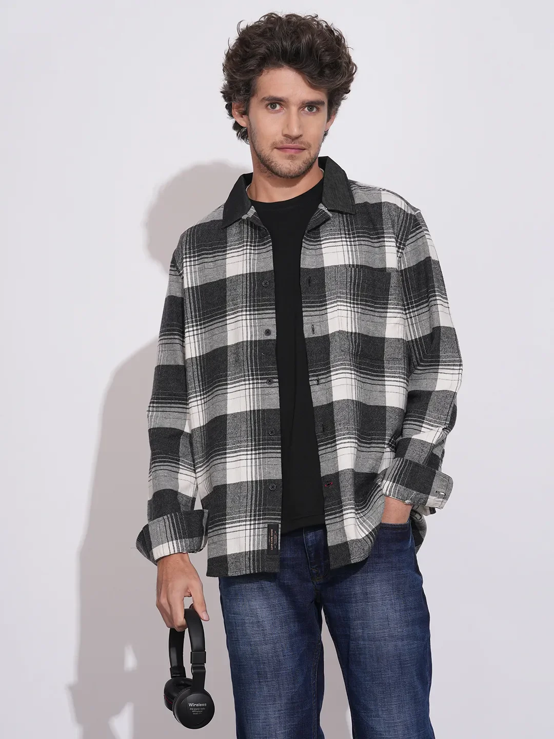 Black Regular Fit Regular Collar Men's Shirt by Being Human Clothing - Image 6