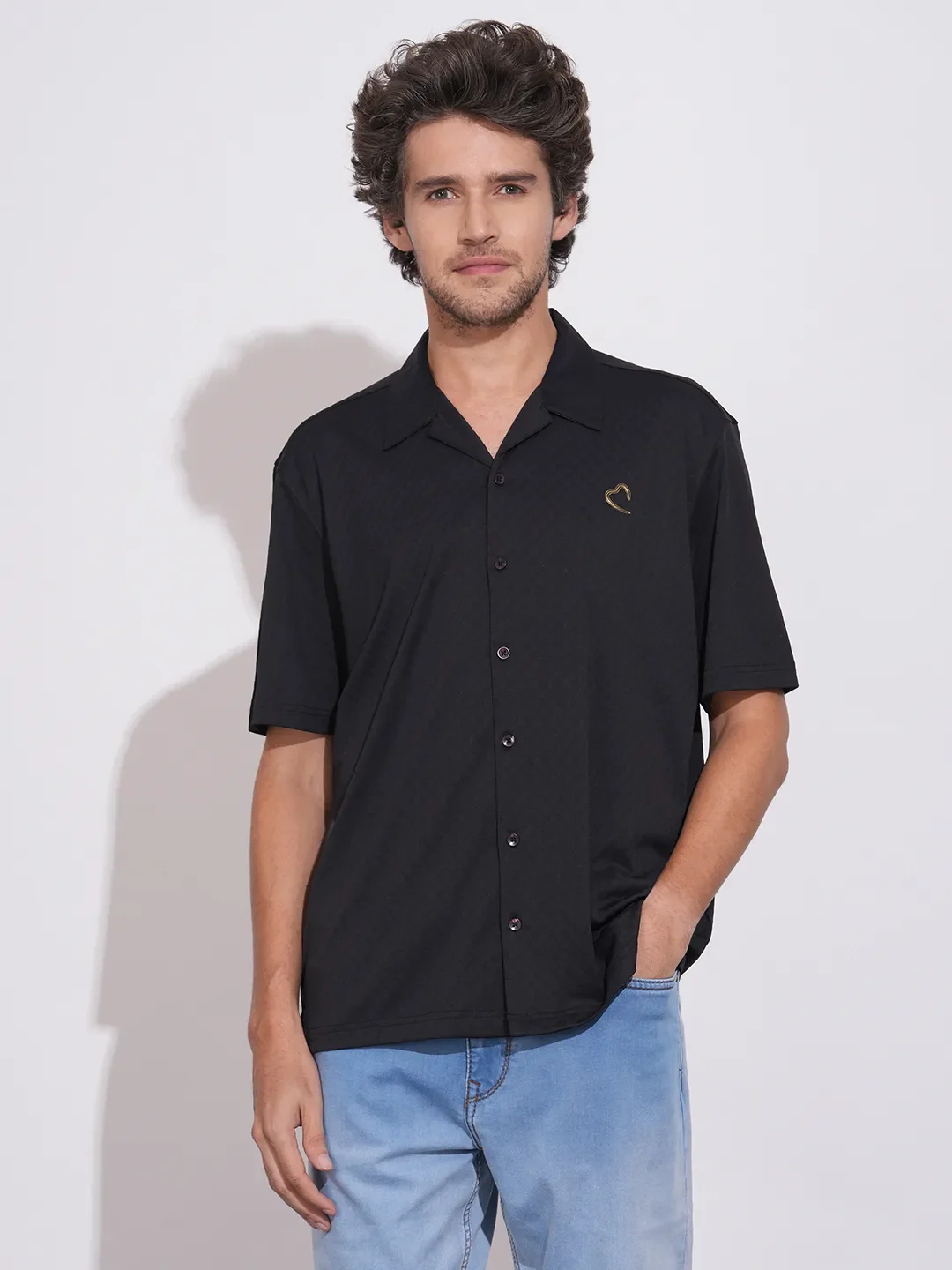 Black Moderno Fit Regular Collar Men's Shirt by Being Human Clothing