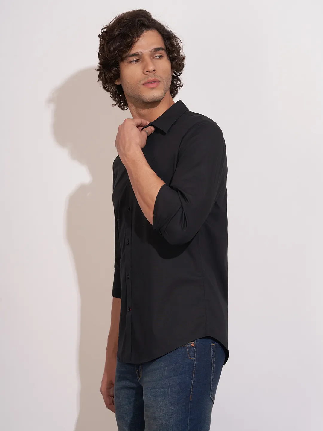 Black Regular Fit Regular Collar Men's Shirt by Being Human Clothing - Image 2