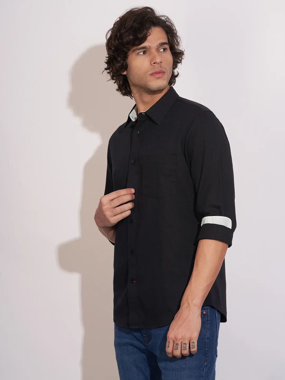 Black Regular Fit Regular Collar Men's Shirt by Being Human Clothing - Image 2