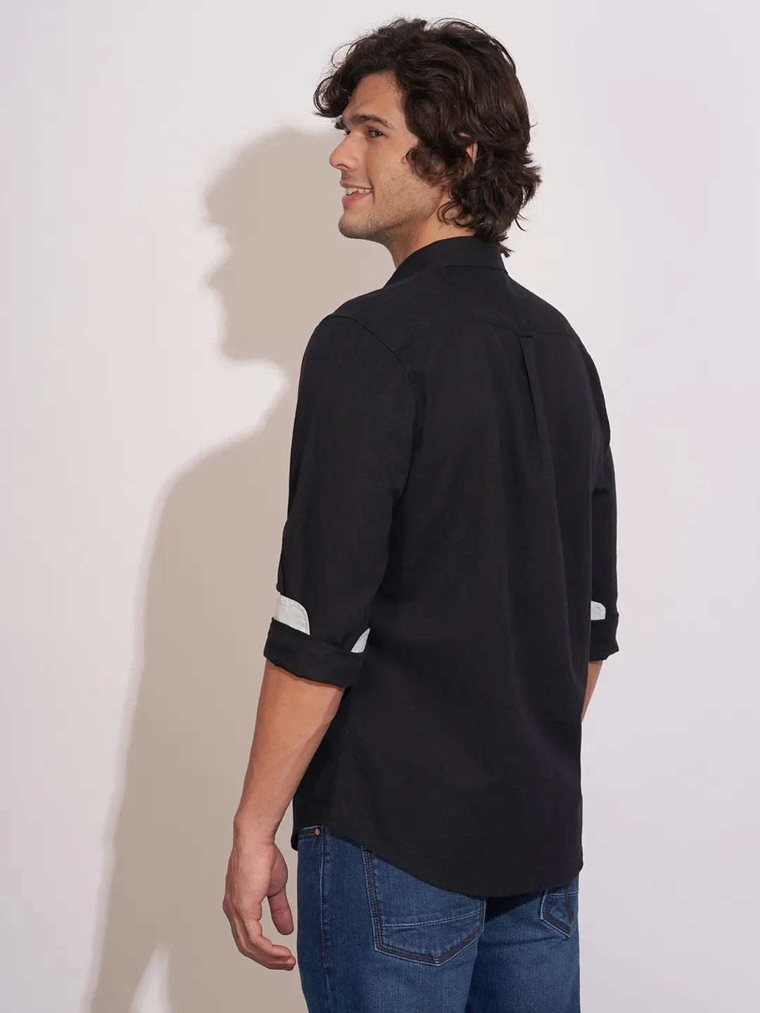 Black Regular Fit Regular Collar Men's Shirt by Being Human Clothing - Image 3