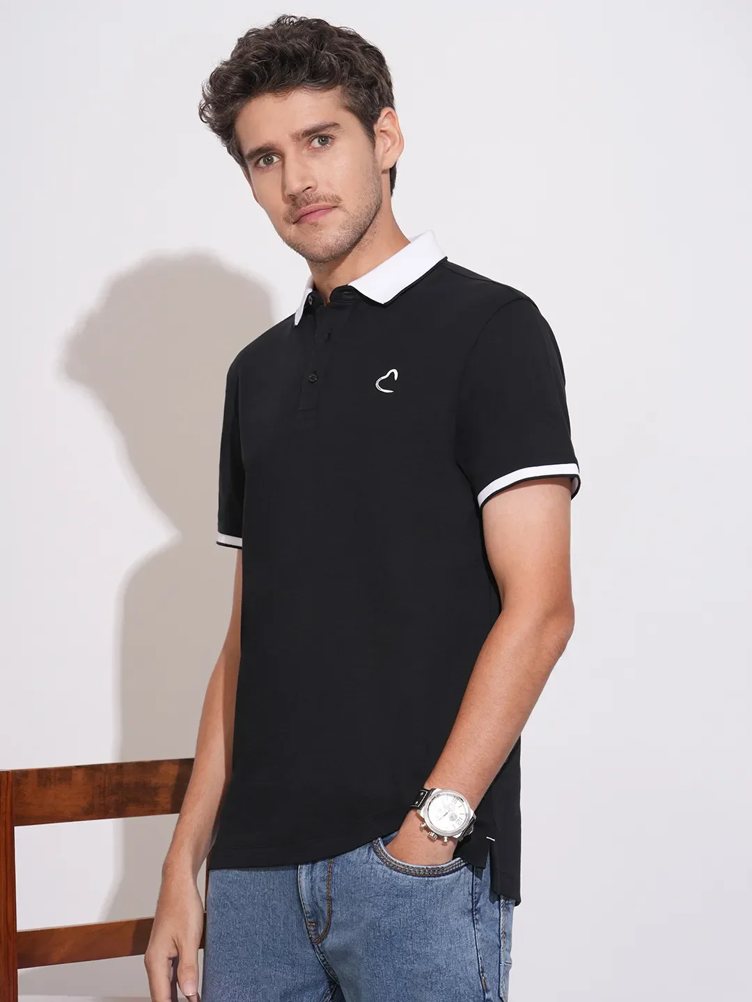 Black Regular Fit Men's Polo T-Shirt by Being Human Clothing - Image 6