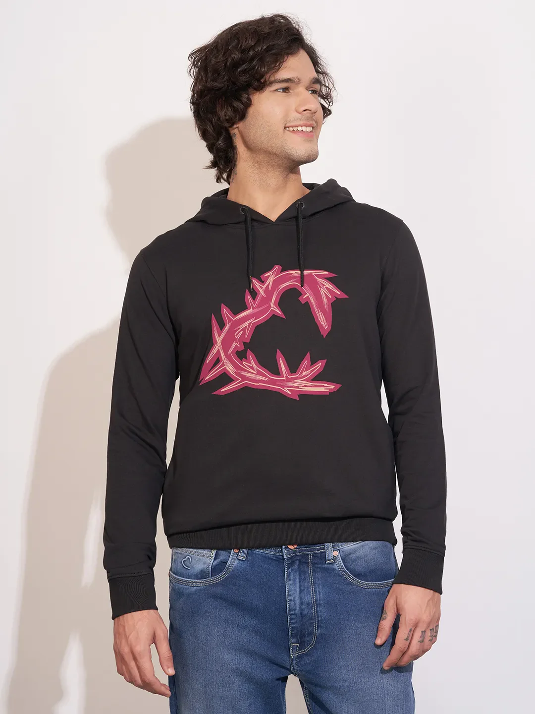 Black Regular Fit Hoodie by Being Human Clothing