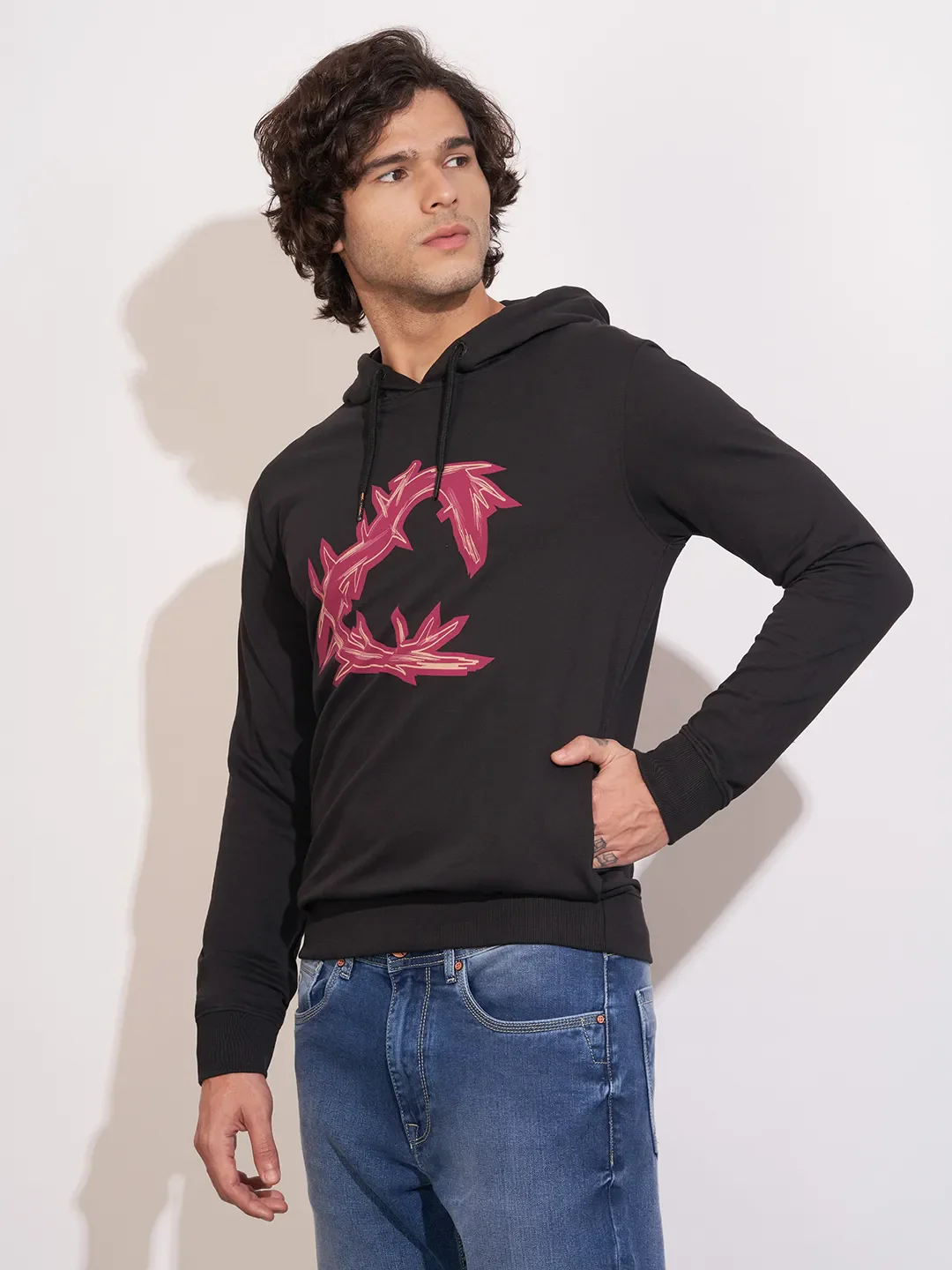 Black Regular Fit Hoodie by Being Human Clothing - Image 2