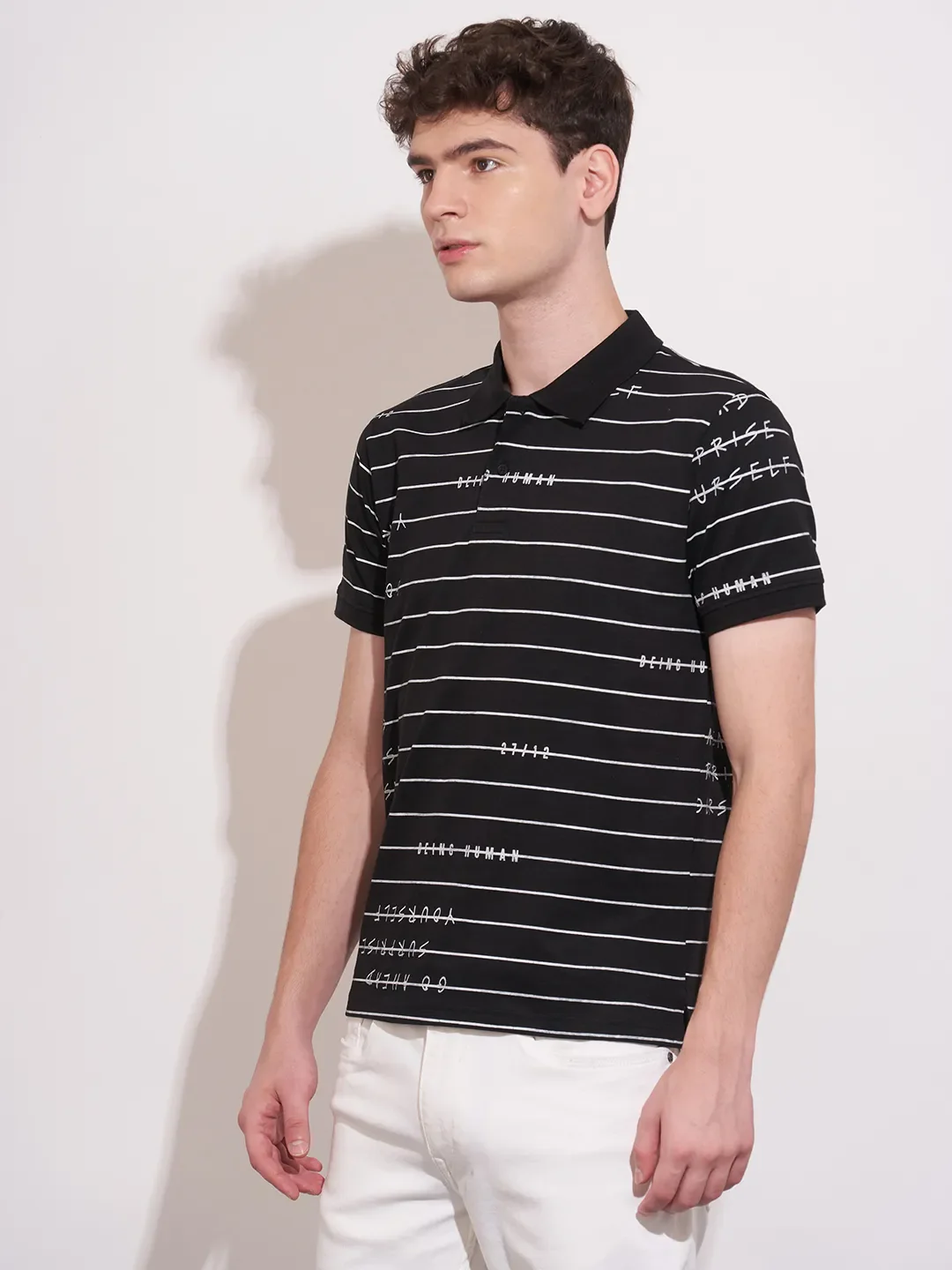 Black Regular Fit Men's Polo T-Shirt by Being Human Clothing - Image 2