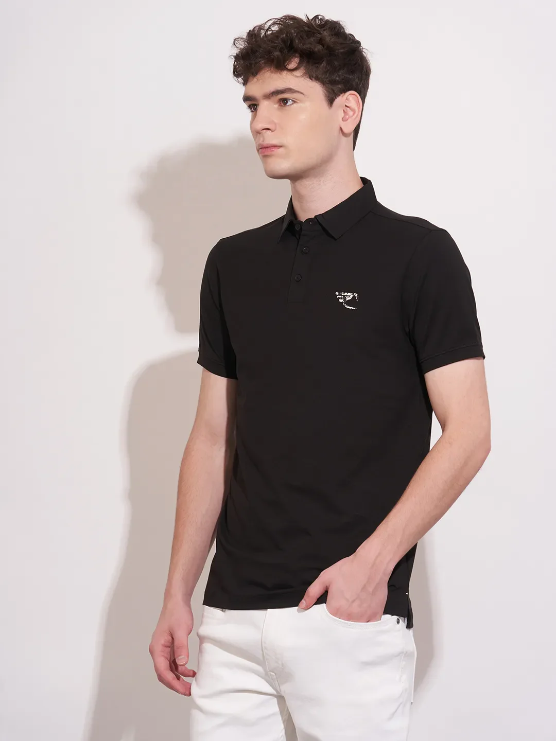 Black Regular Fit Men's Polo T-Shirt by Being Human Clothing - Image 2