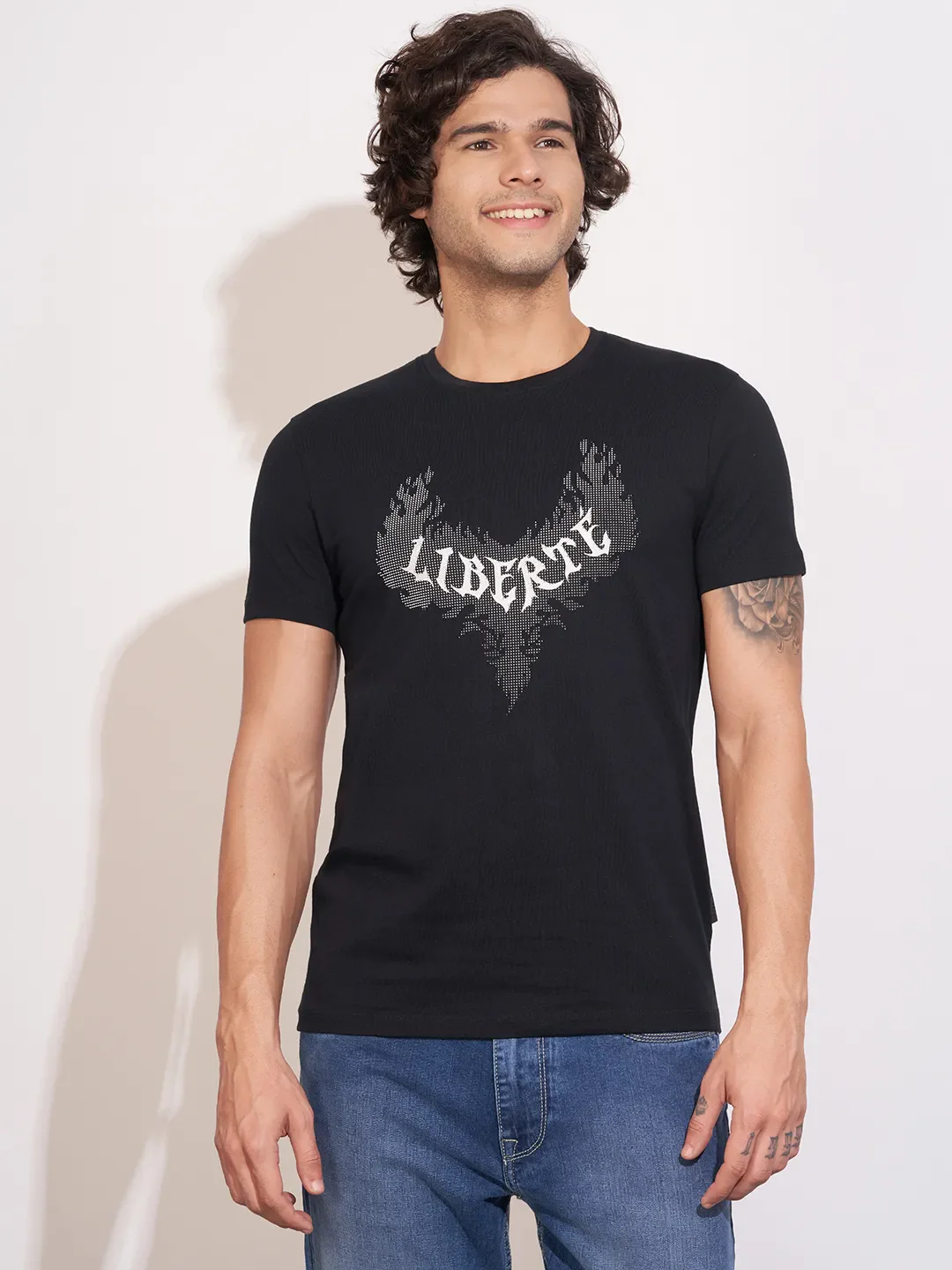 Black Moderno Fit Round Neck Men's T-Shirt by Being Human Clothing