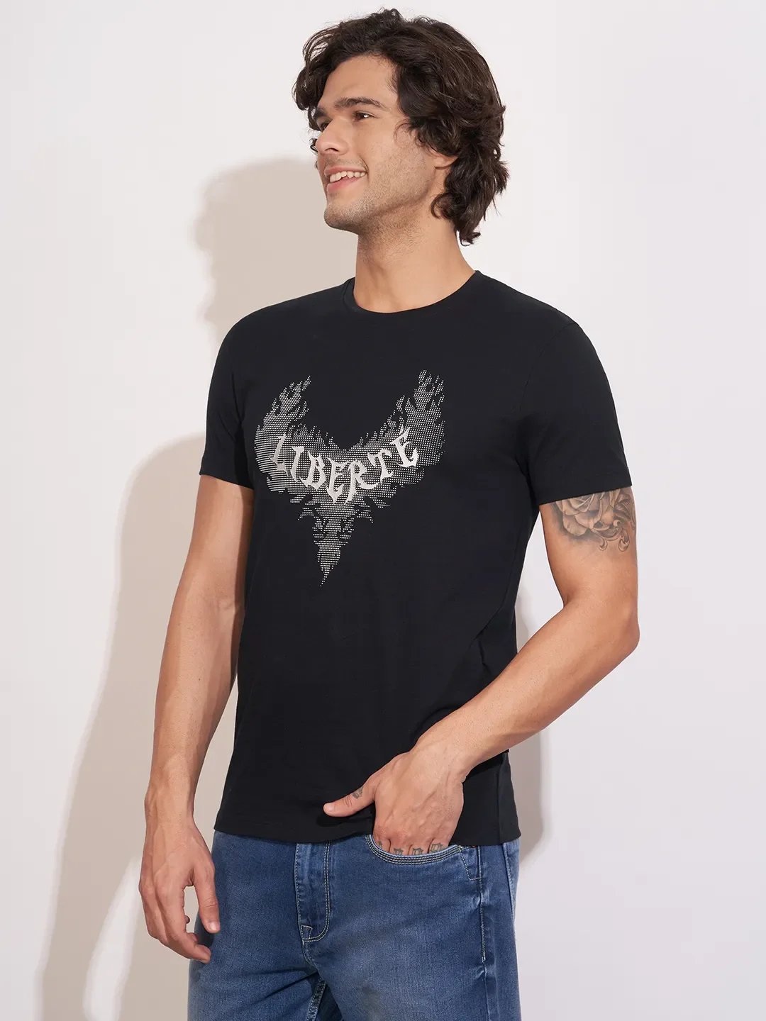 Black Moderno Fit Round Neck Men's T-Shirt by Being Human Clothing - Image 2