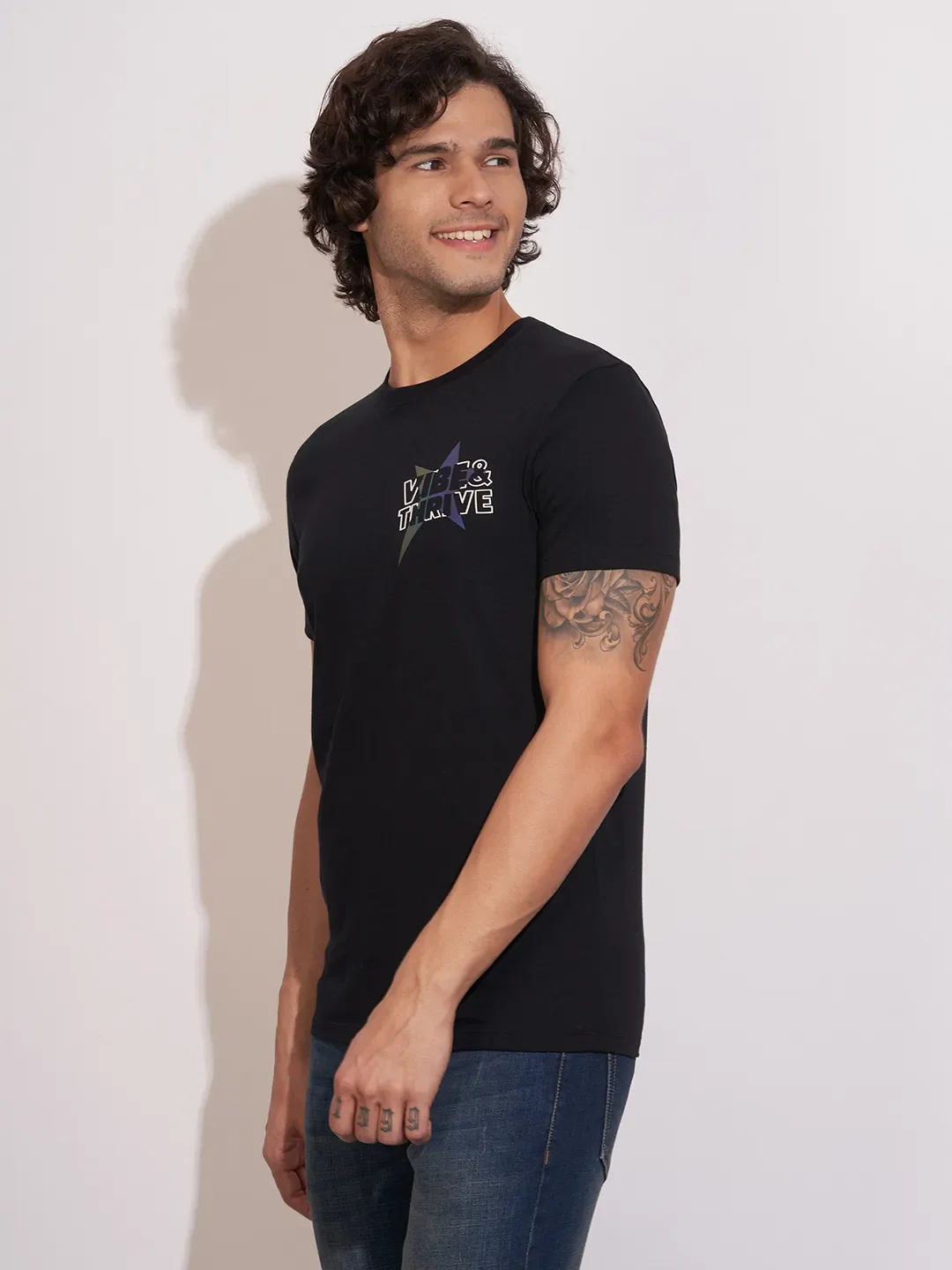 Black Regular Fit Round Neck Men's T-Shirt by Being Human Clothing - Image 2