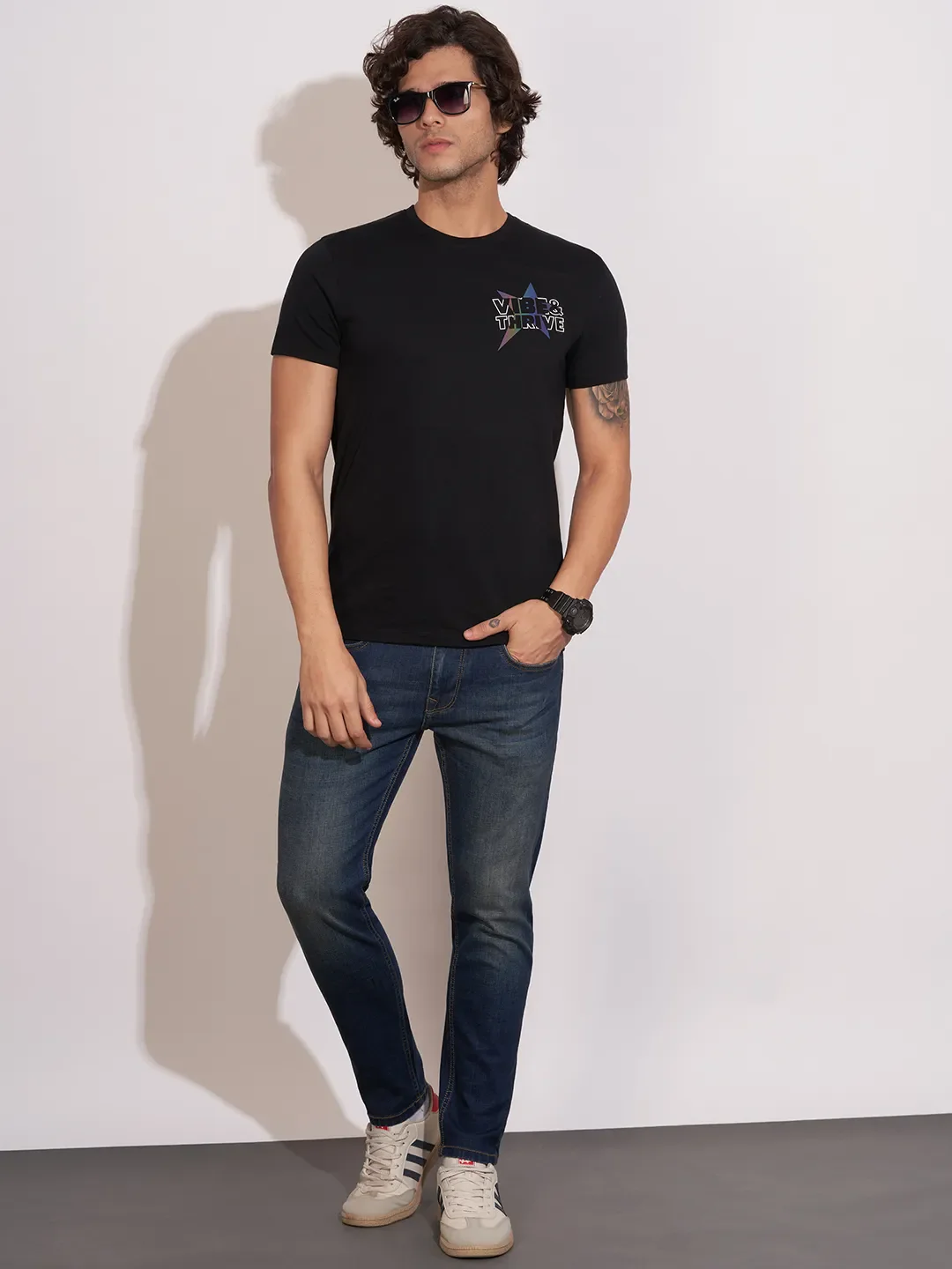 Black Regular Fit Round Neck Men's T-Shirt by Being Human Clothing - Image 4